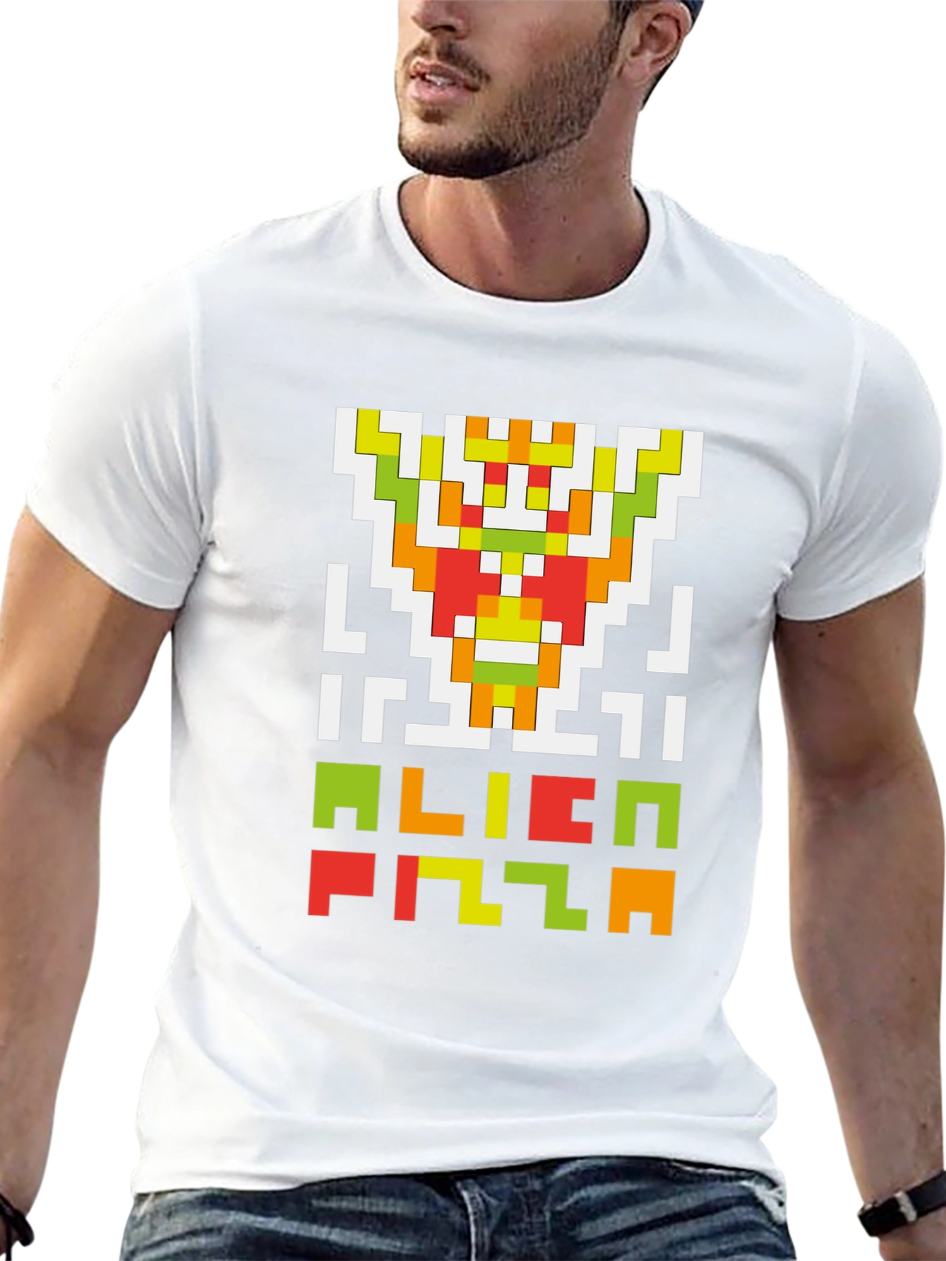 Alien Pizza Pixel Art Black T-Shirt