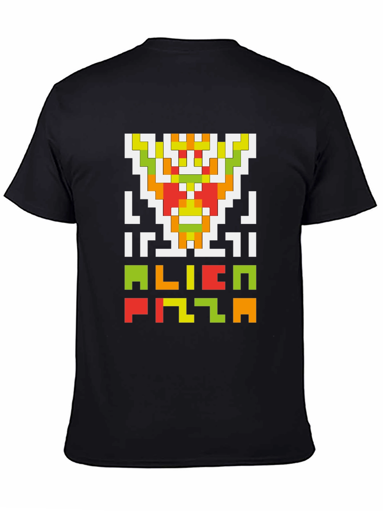Alien Pizza Pixel Art Black T-Shirt