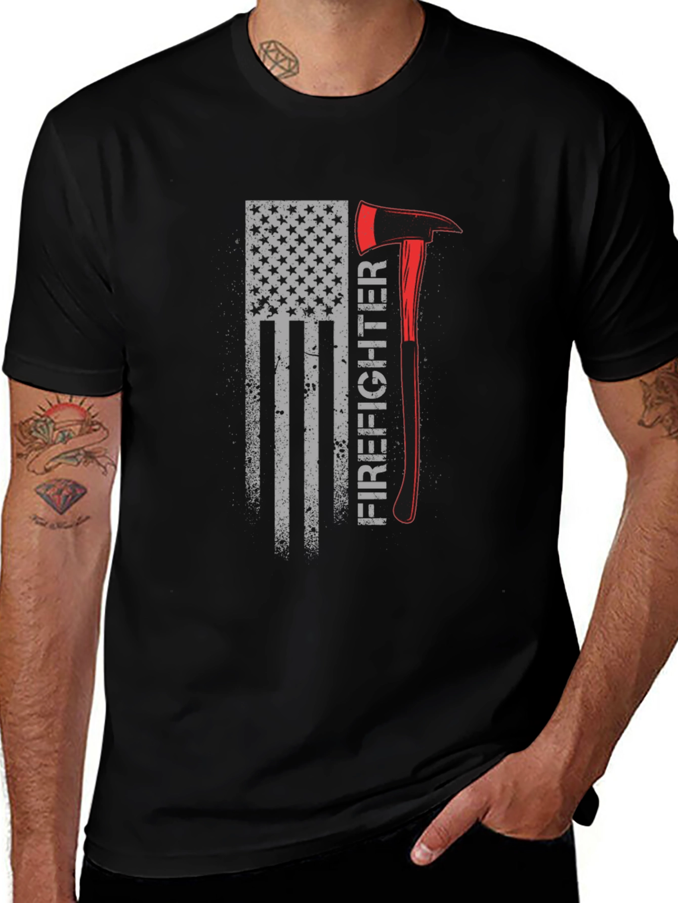 Firefighter Flag T-Shirt - Axe Design