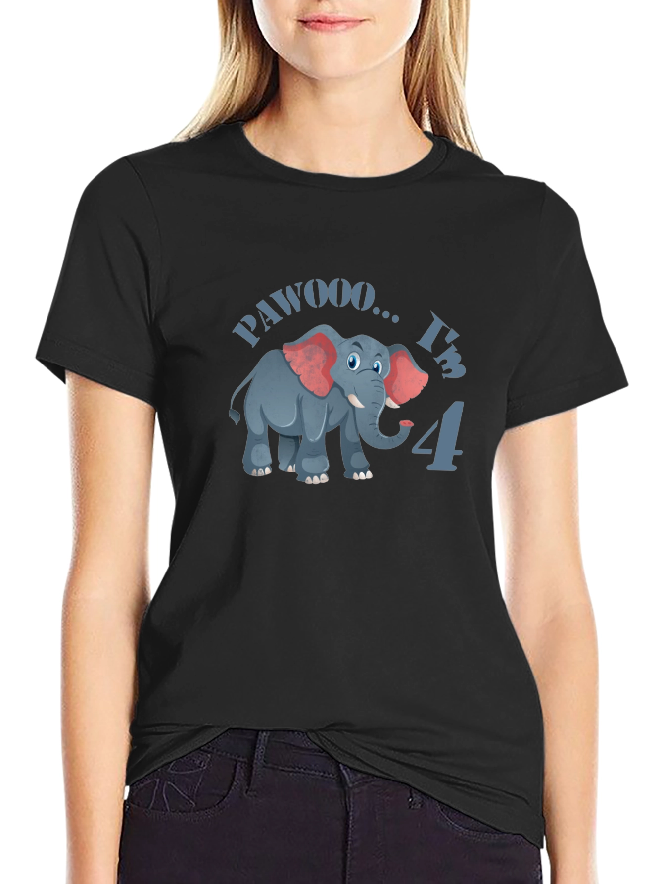 Cute PAWOOO Im 4 Elephant Birthday T-Shirt
