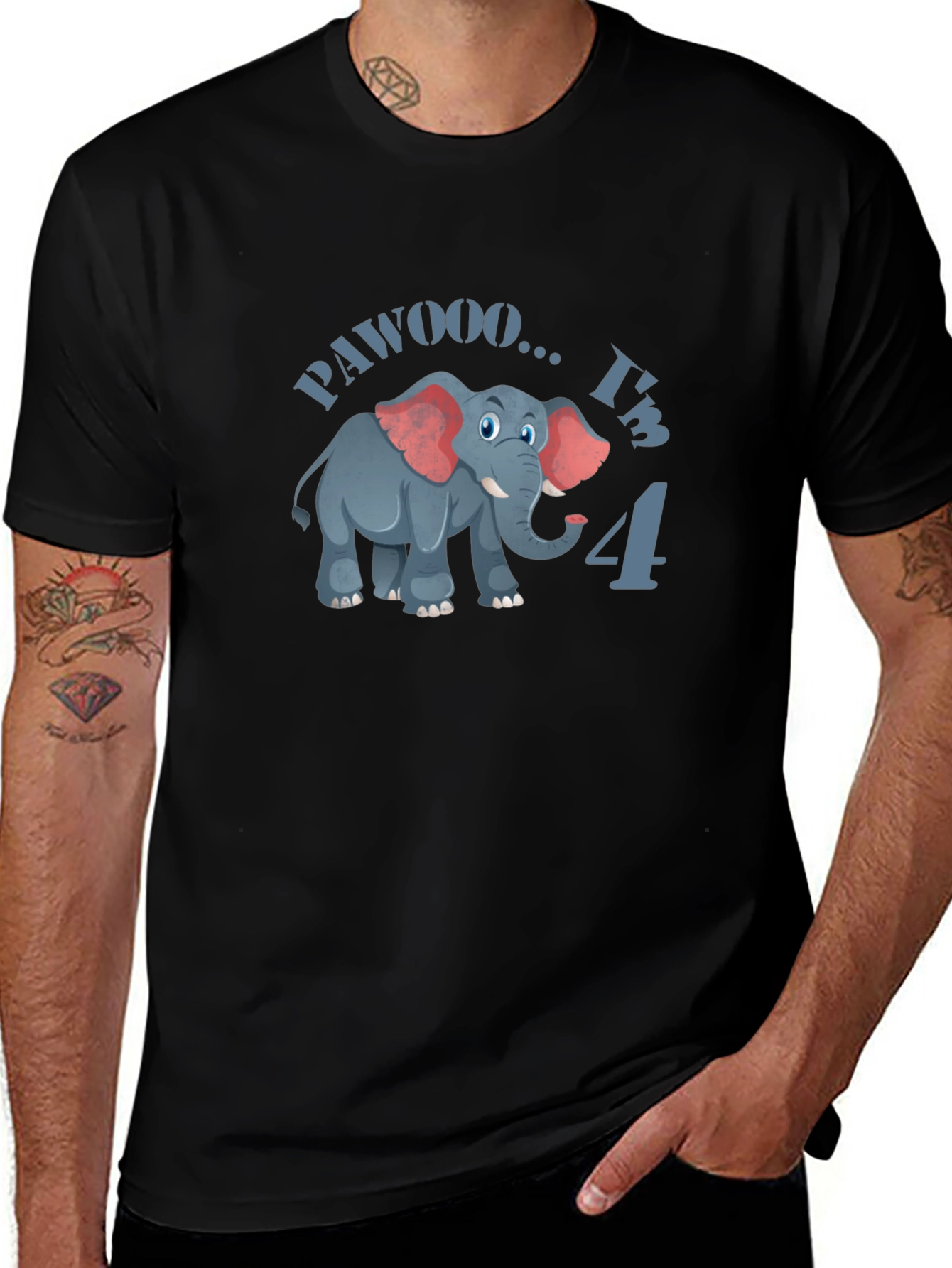 Cute PAWOOO Im 4 Elephant Birthday T-Shirt