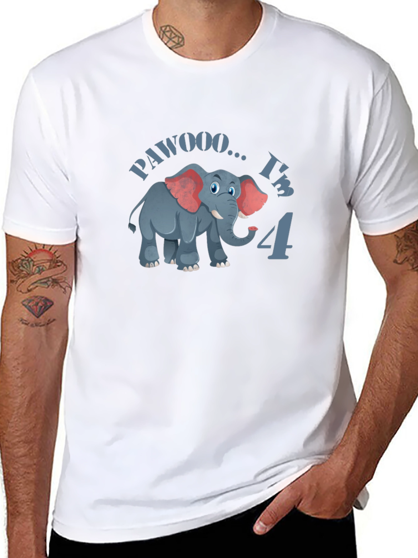 Cute PAWOOO Im 4 Elephant Birthday T-Shirt