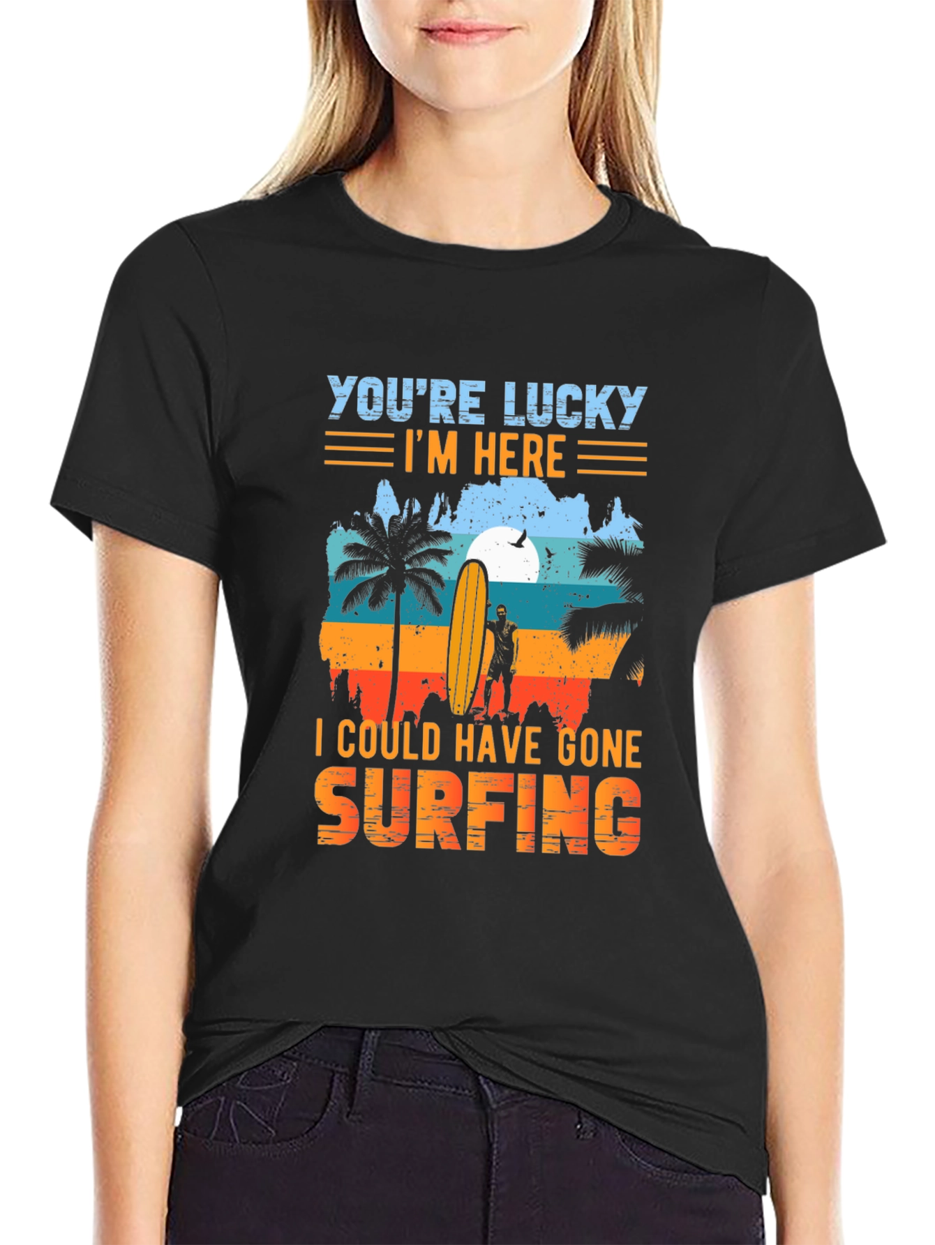 Lucky Im Here Surfing Graphic Tee