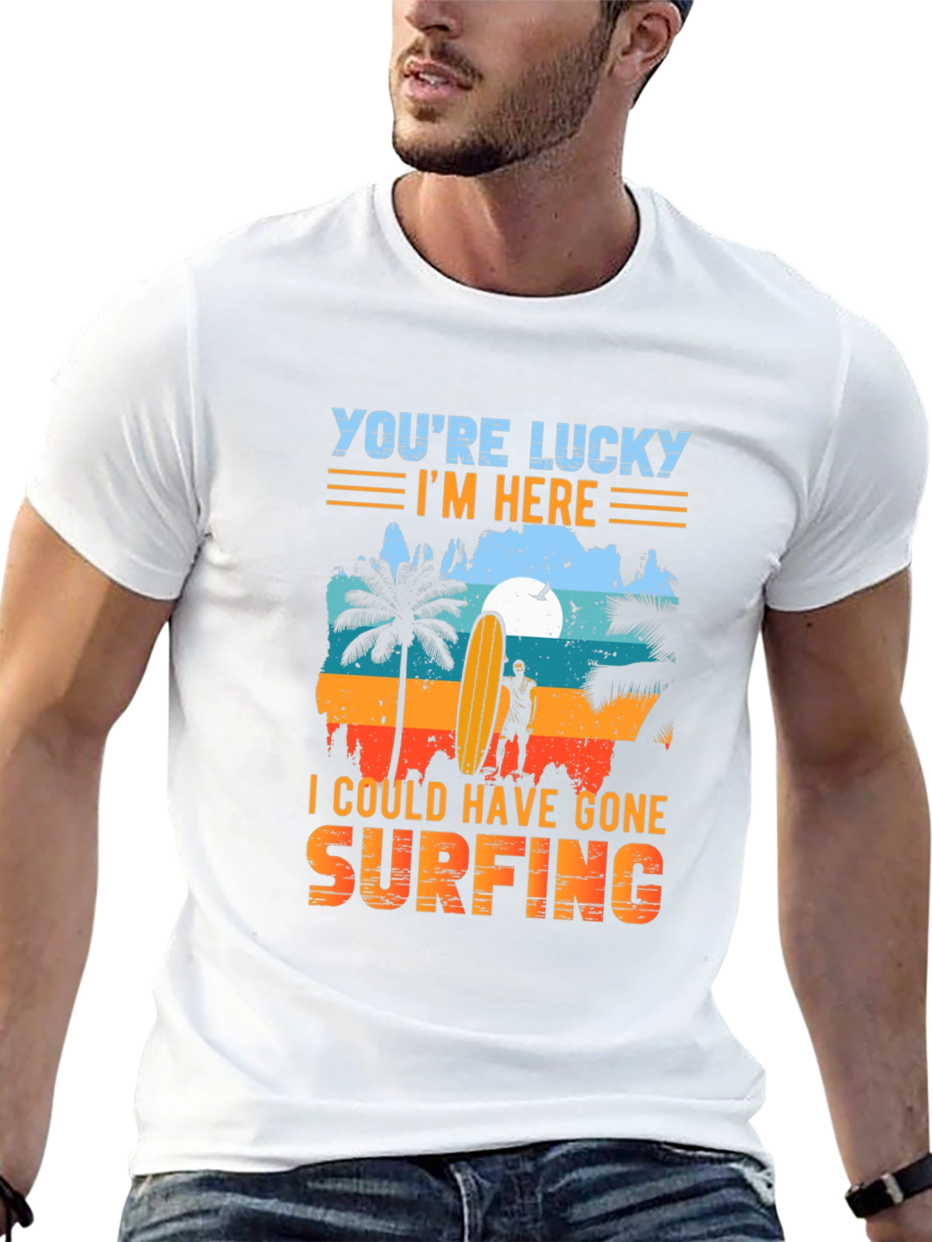 Lucky Im Here Surfing Graphic Tee