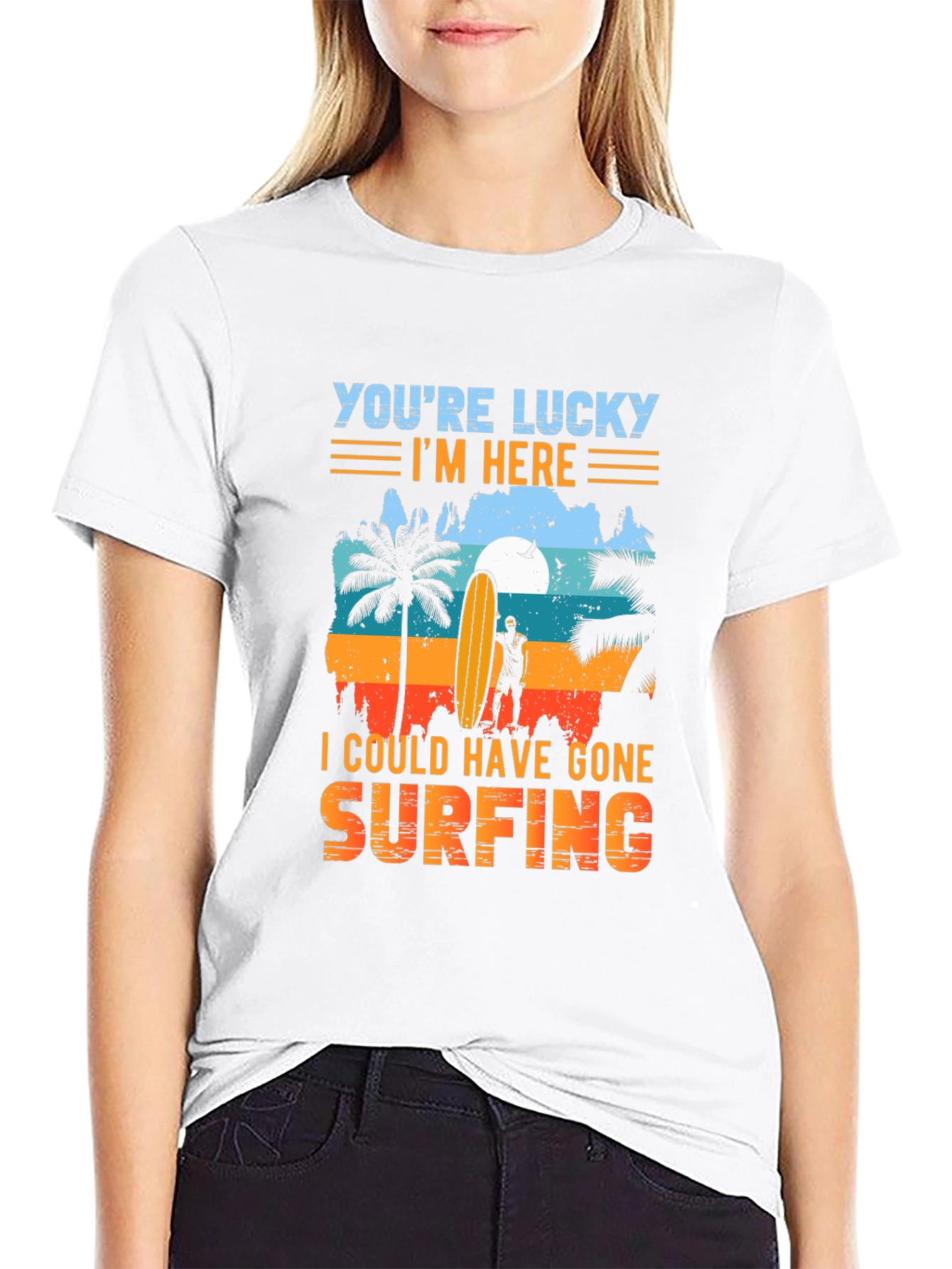 Lucky Im Here Surfing Graphic Tee