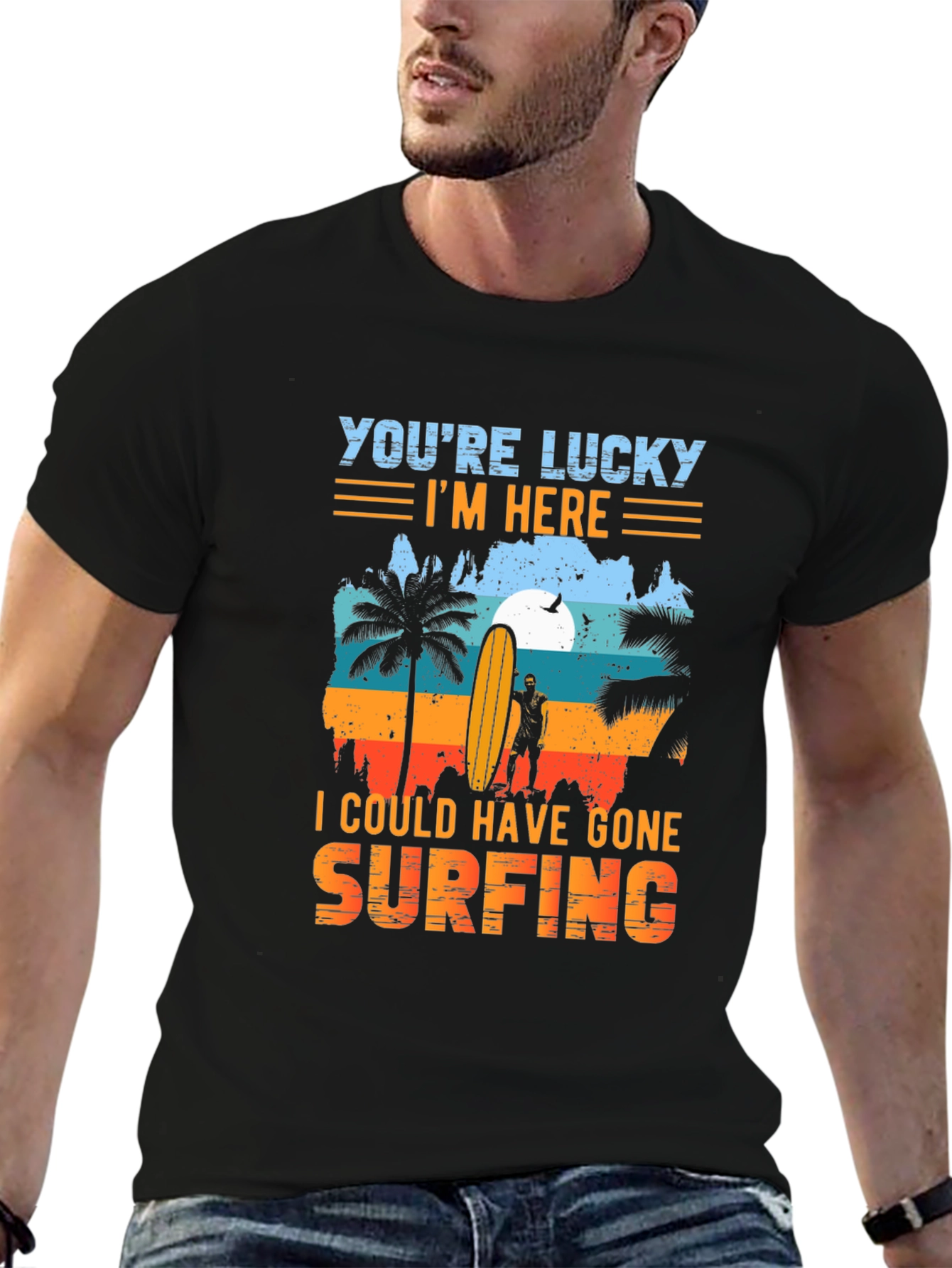 Lucky Im Here Surfing Graphic Tee
