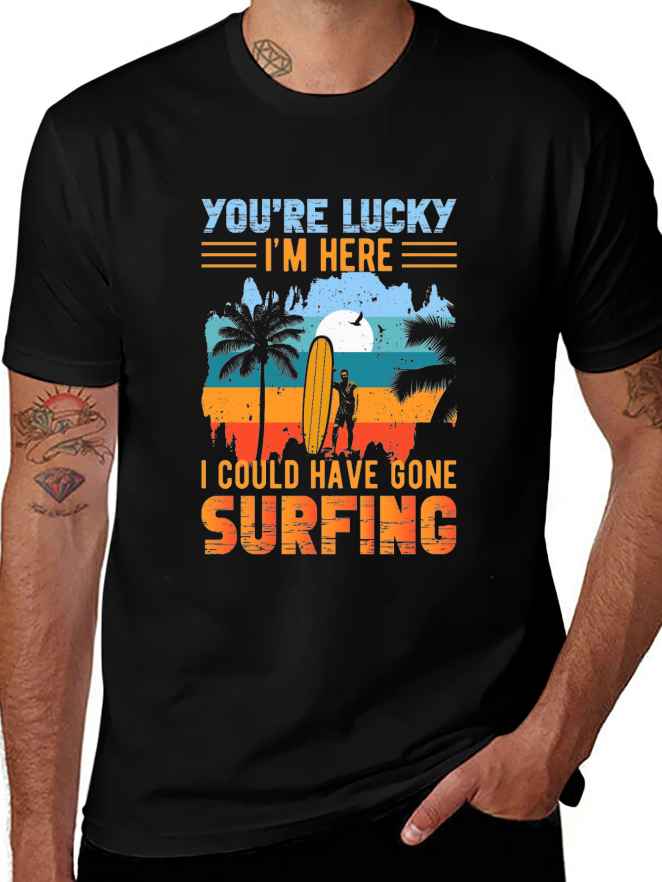 Lucky Im Here Surfing Graphic Tee