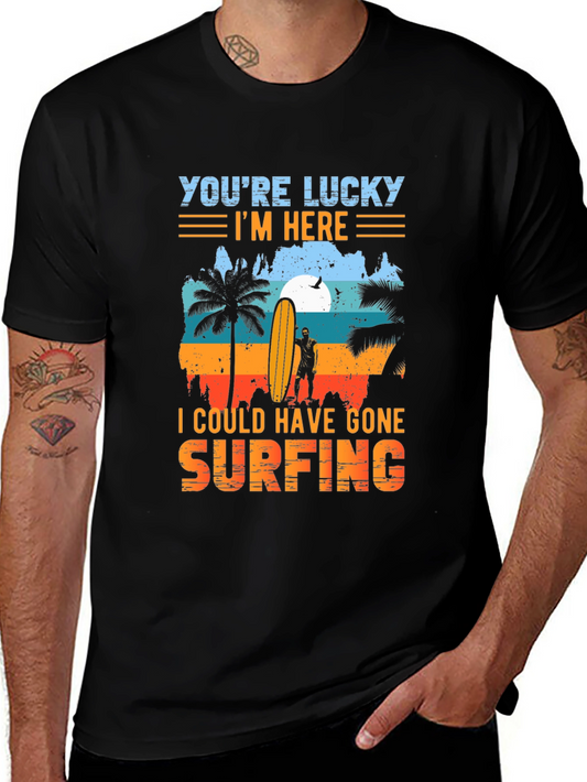Lucky Im Here Surfing Graphic Tee