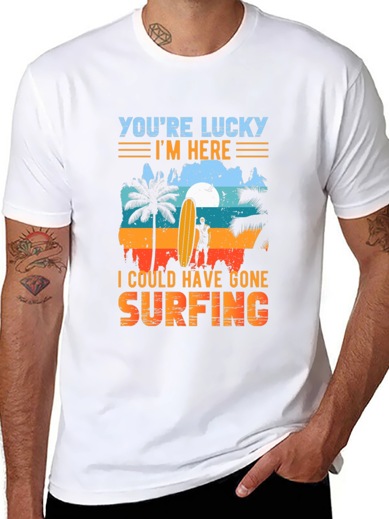 Lucky Im Here Surfing Graphic Tee
