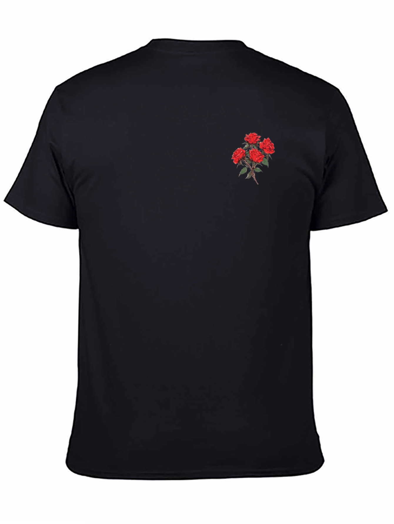 Black T-Shirt with Embroidered Rose Detail