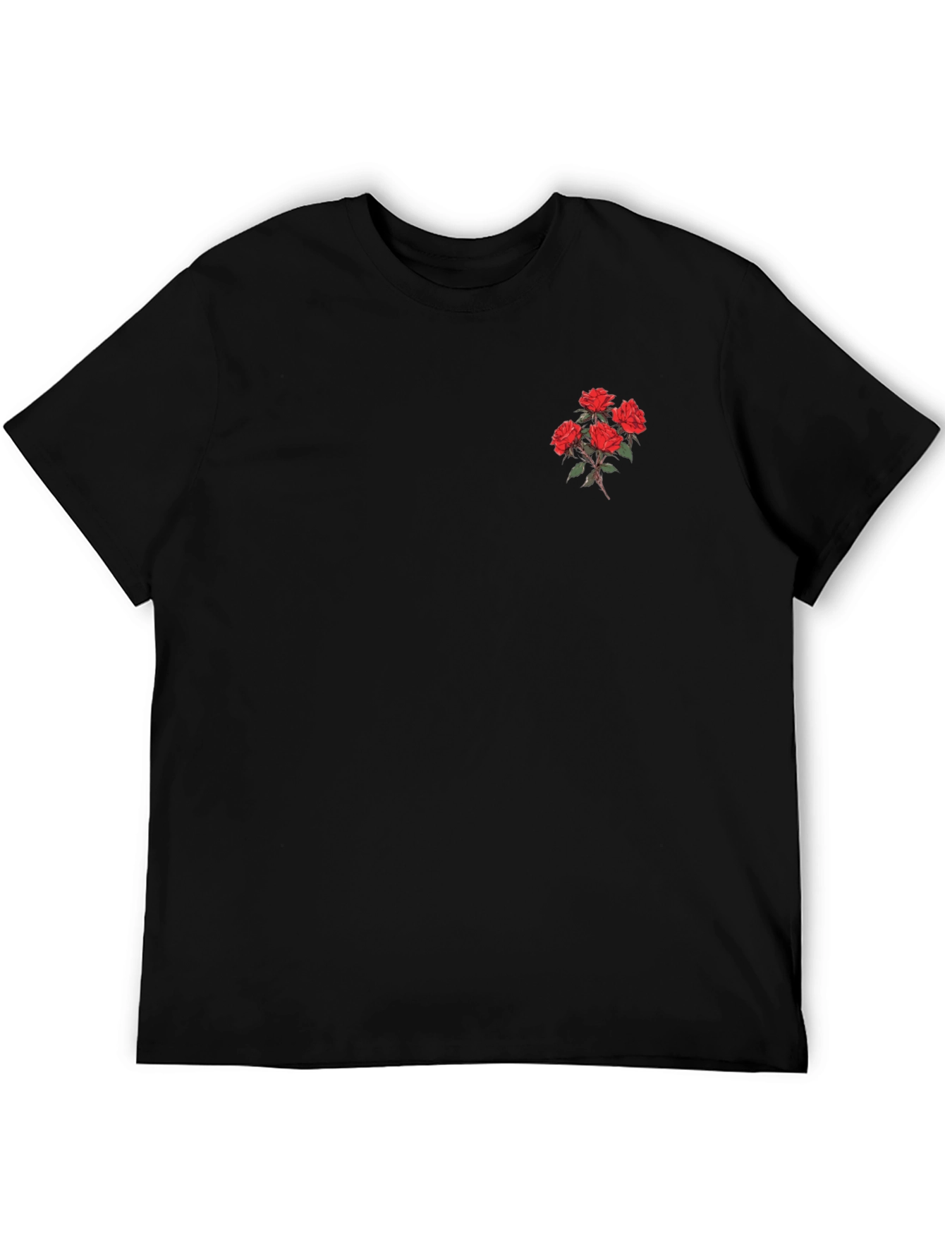 Black T-Shirt with Embroidered Rose Detail