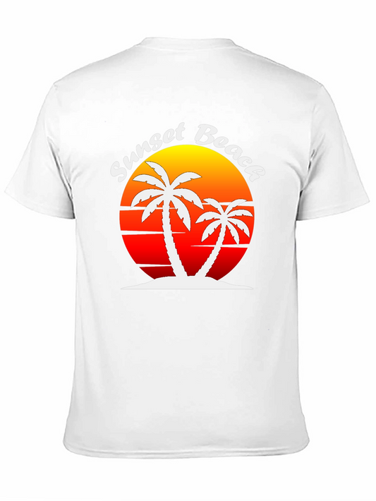 Sunset Beach Palm Tree Graphic T-Shirt