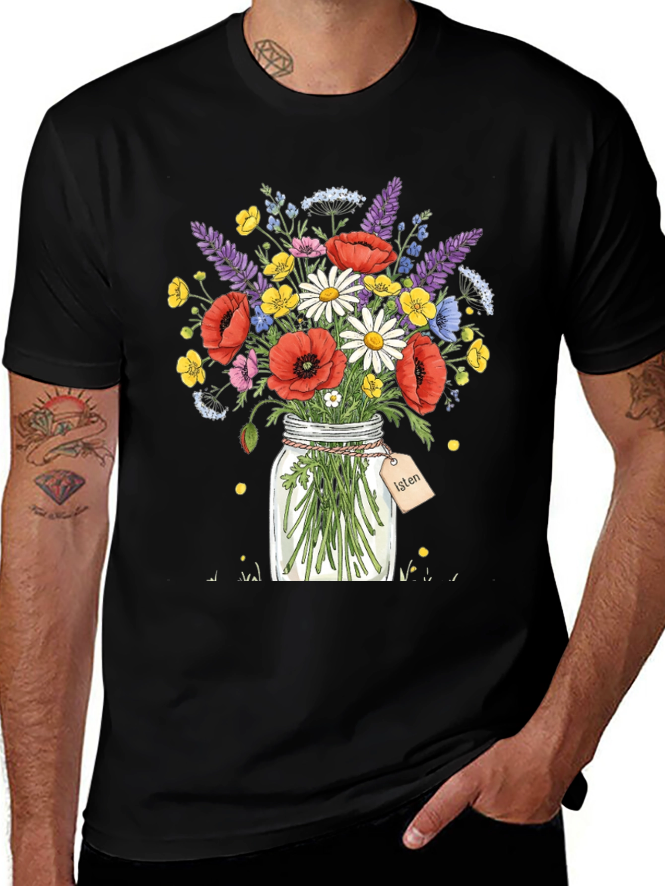 Floral Bouquet Jar Graphic T-Shirt