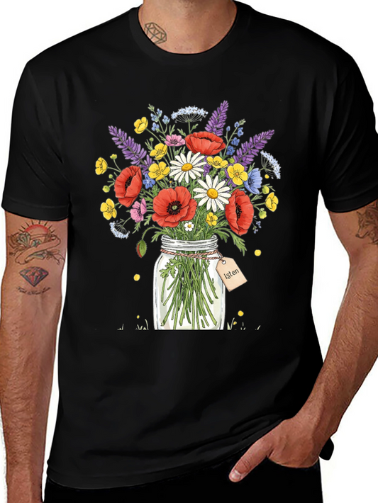 Floral Bouquet Jar Graphic T-Shirt