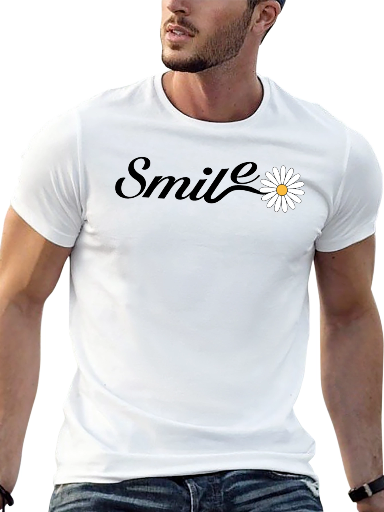 Smile Daisy Graphic Tee - Black Cotton Blend
