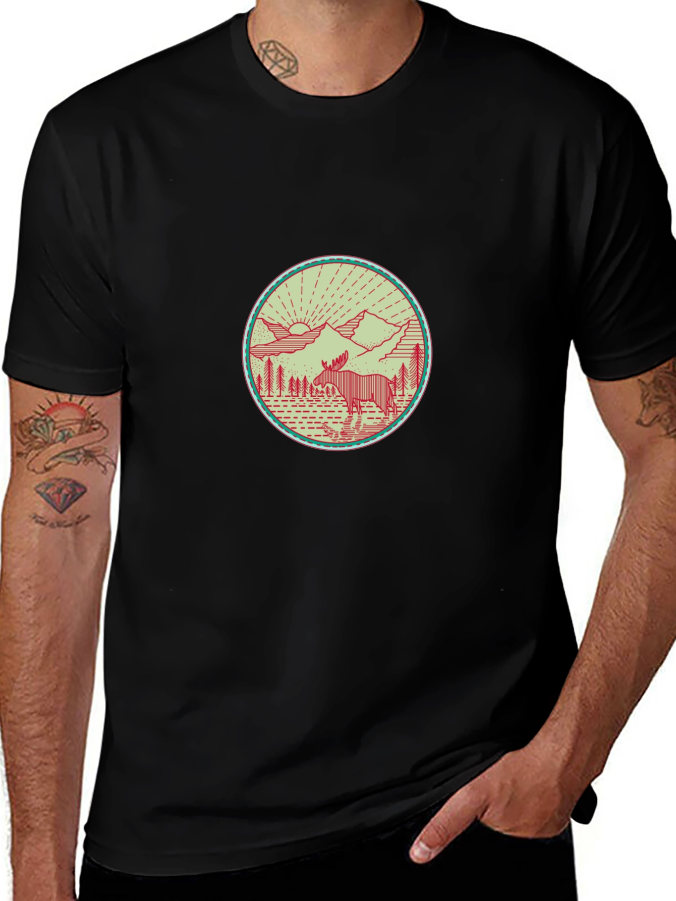 Nature Moose Graphic Tee - Black