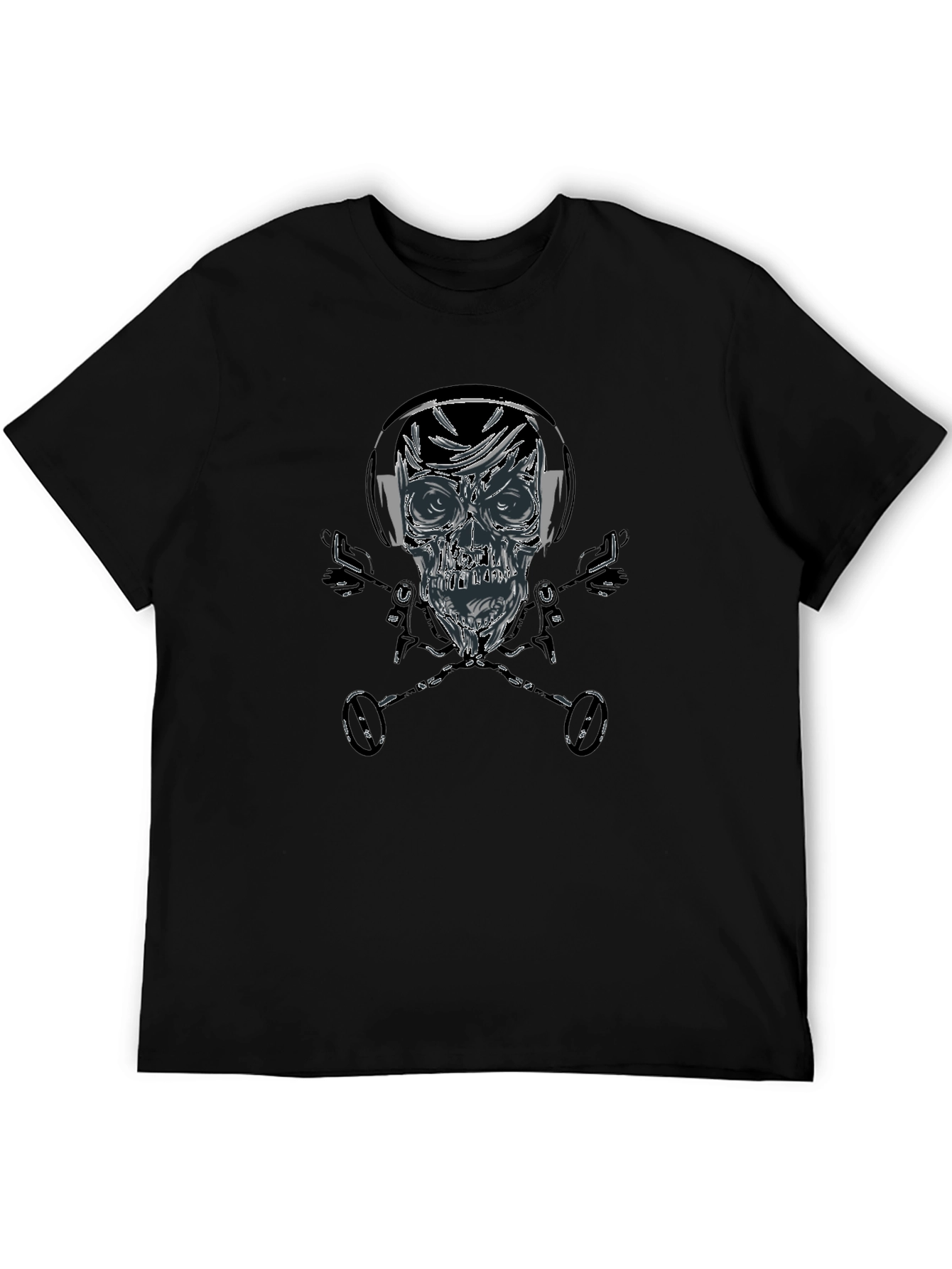 Skull & Hockey Sticks Graphic Black T-Shirt