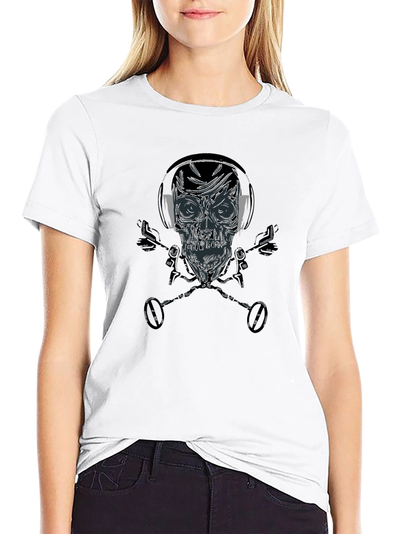 Skull & Hockey Sticks Graphic Black T-Shirt