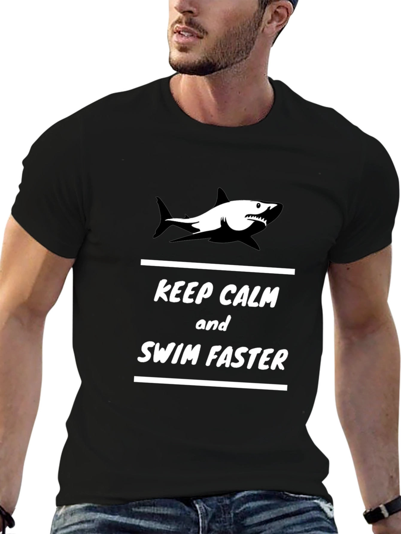 Keep Calm Shark Graphic Black T-Shirt