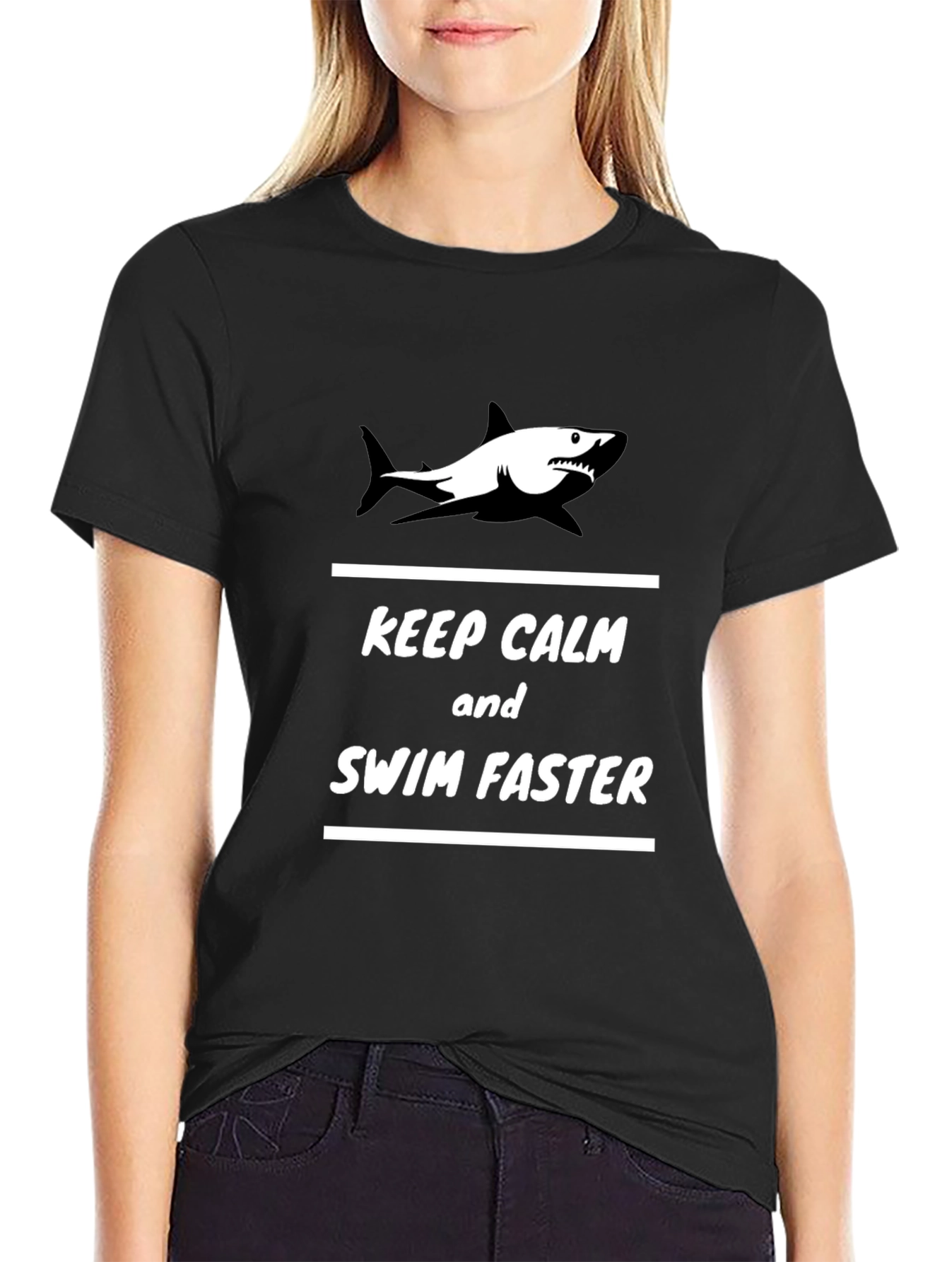 Keep Calm Shark Graphic Black T-Shirt