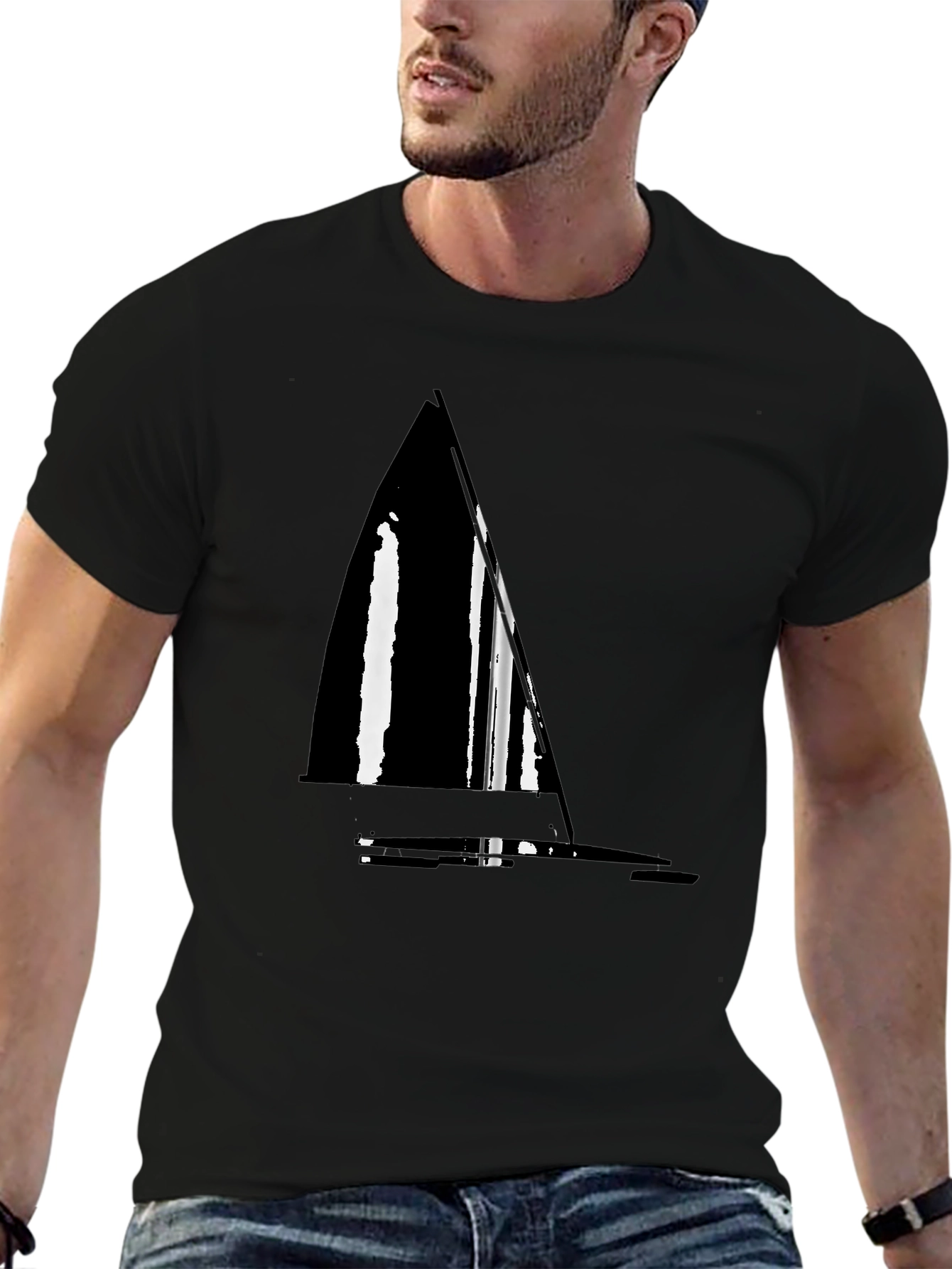 Nautical Sailboat Graphic Tee - Stylish Black T-Shirt
