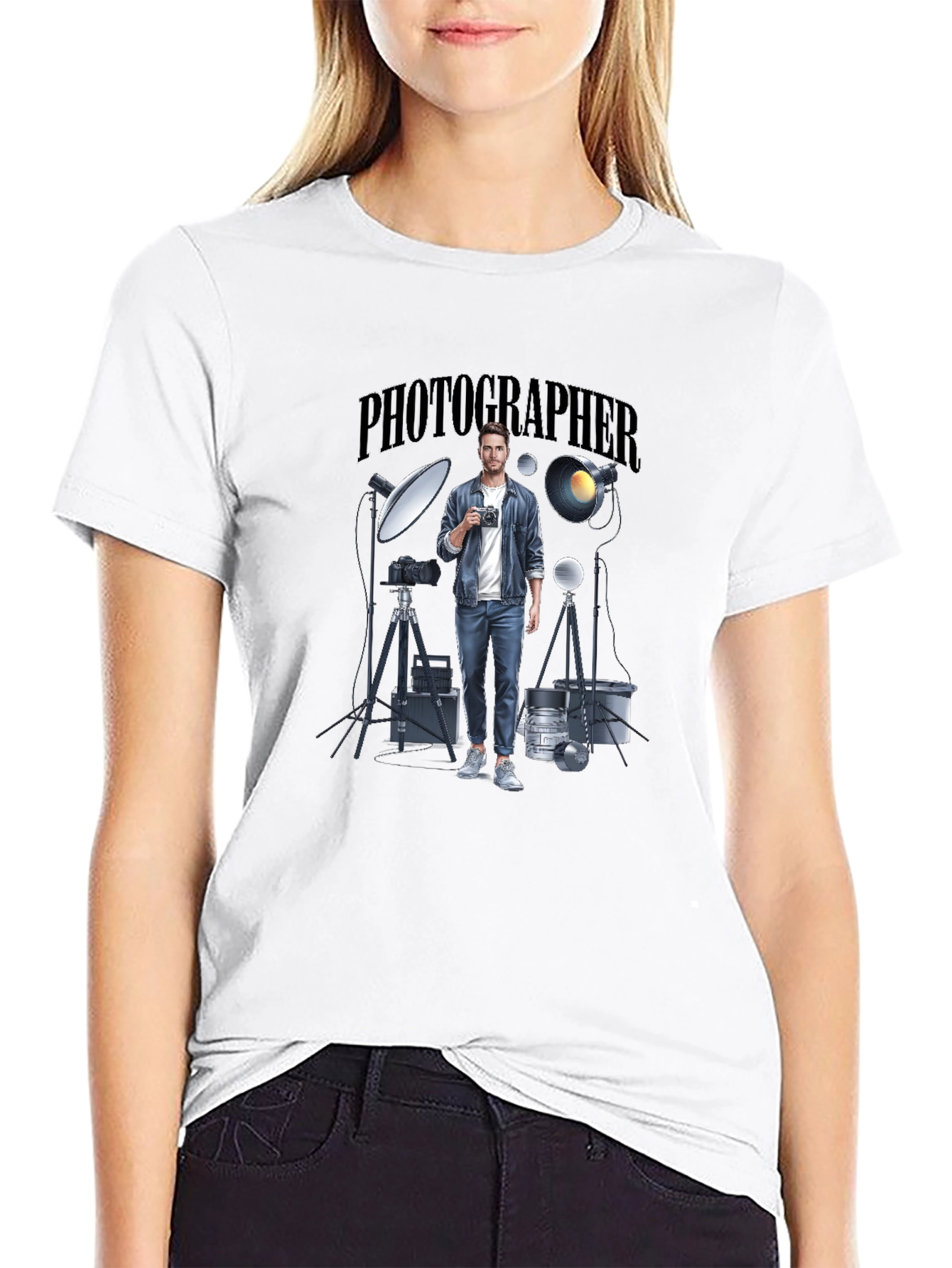 Photographer Graphic Tee - Black Crew Neck T-Shirt