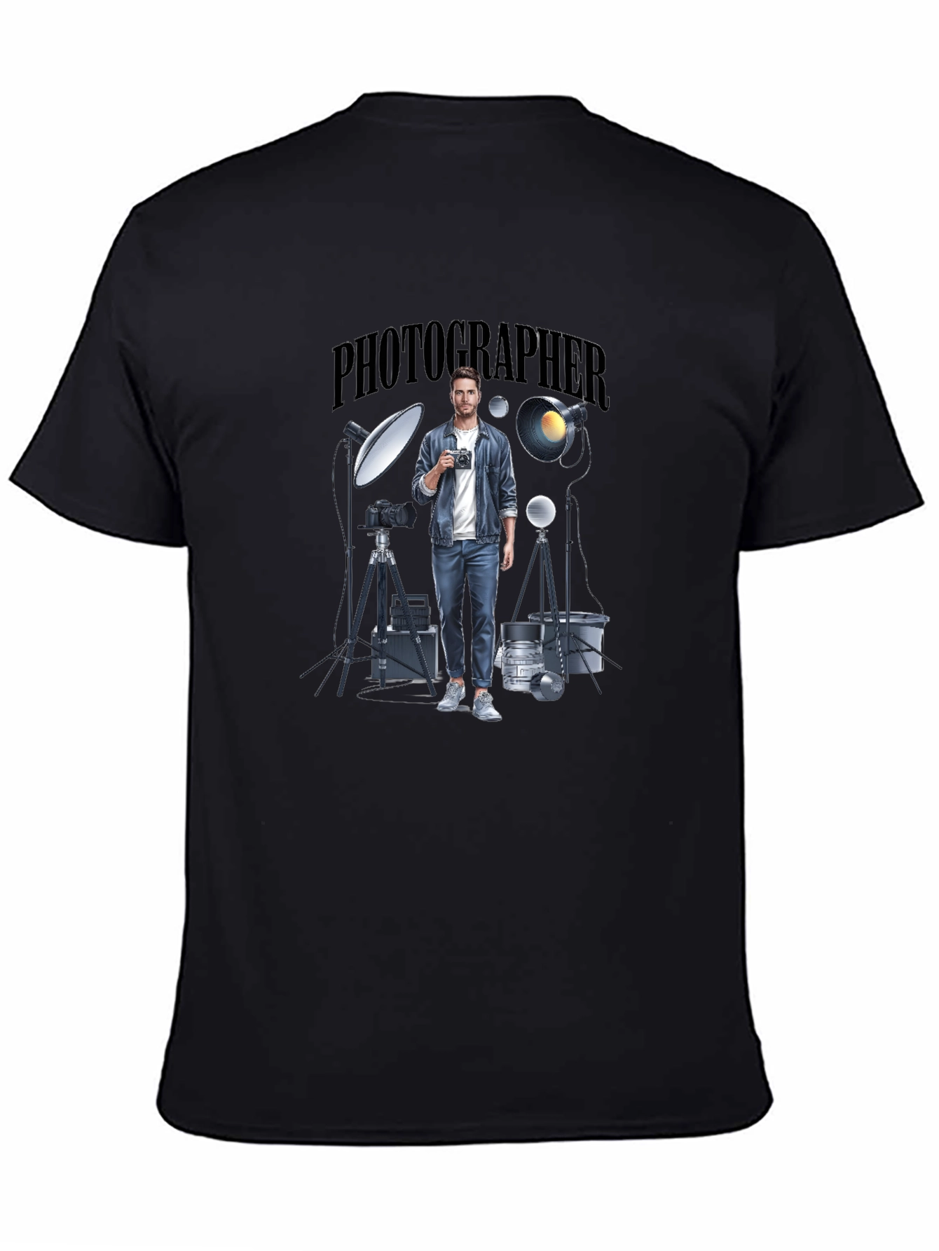 Photographer Graphic Tee - Black Crew Neck T-Shirt