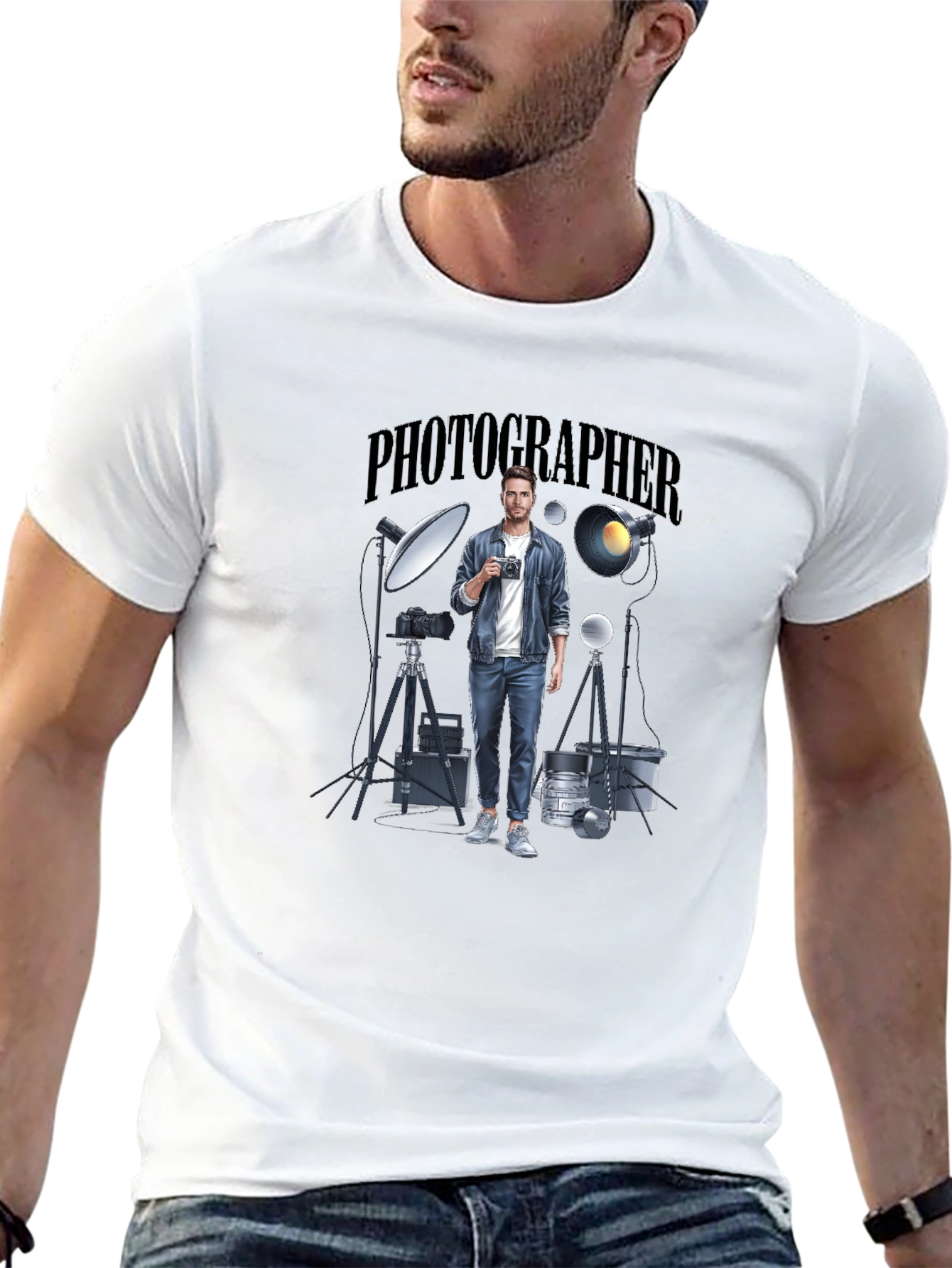 Photographer Graphic Tee - Black Crew Neck T-Shirt