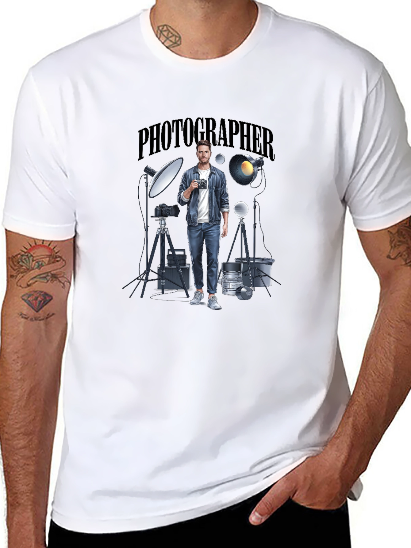 Photographer Graphic Tee - Black Crew Neck T-Shirt