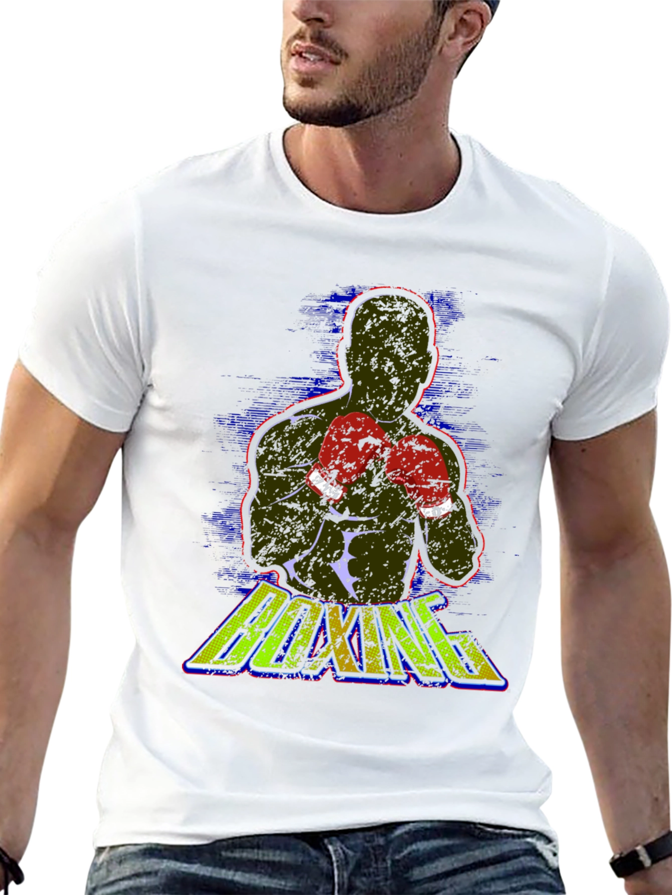 Boxing Graphic Print Crew Neck T-Shirt