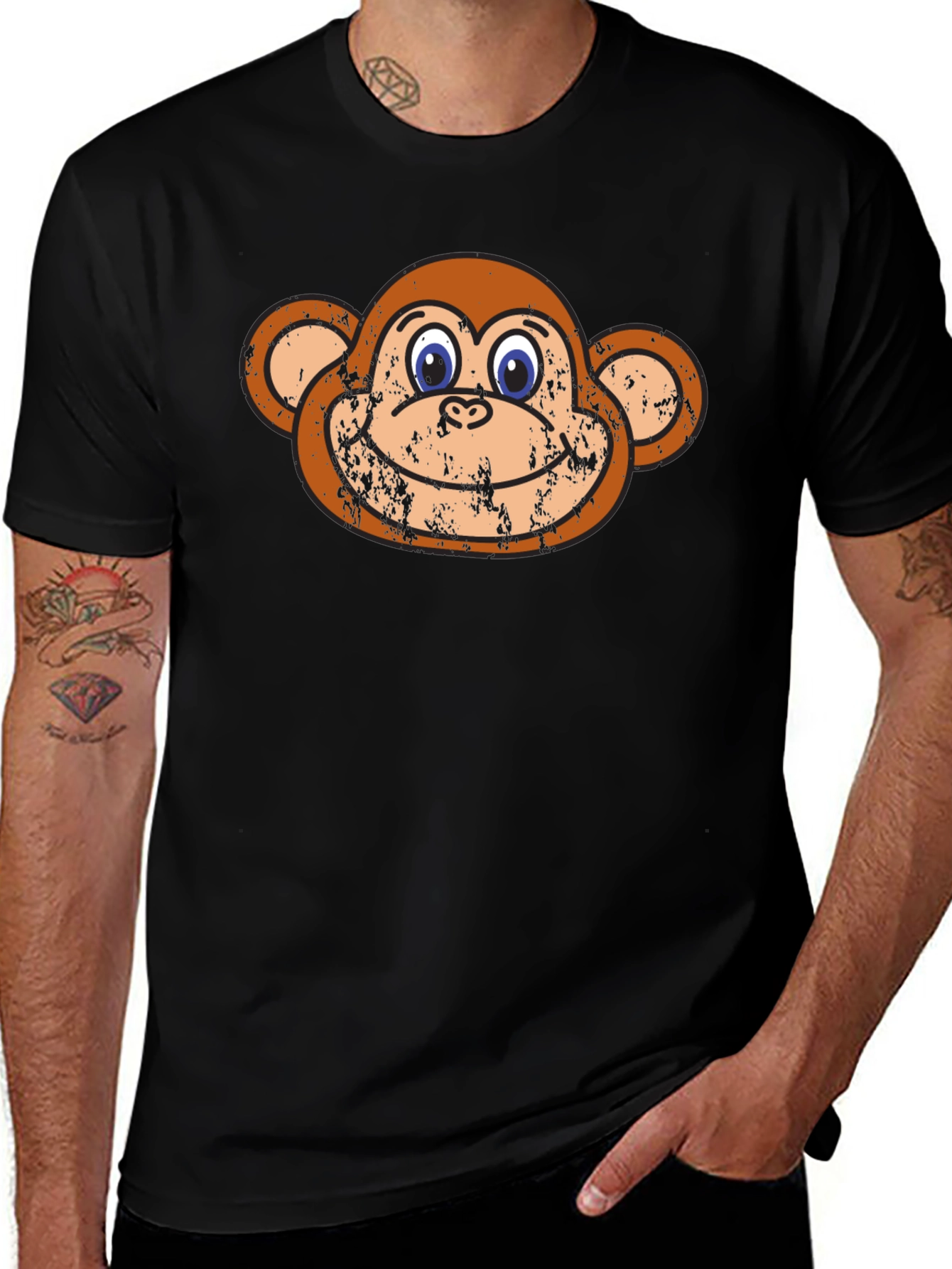 Funny Monkey Face Graphic Tee - Black Cotton T-Shirt