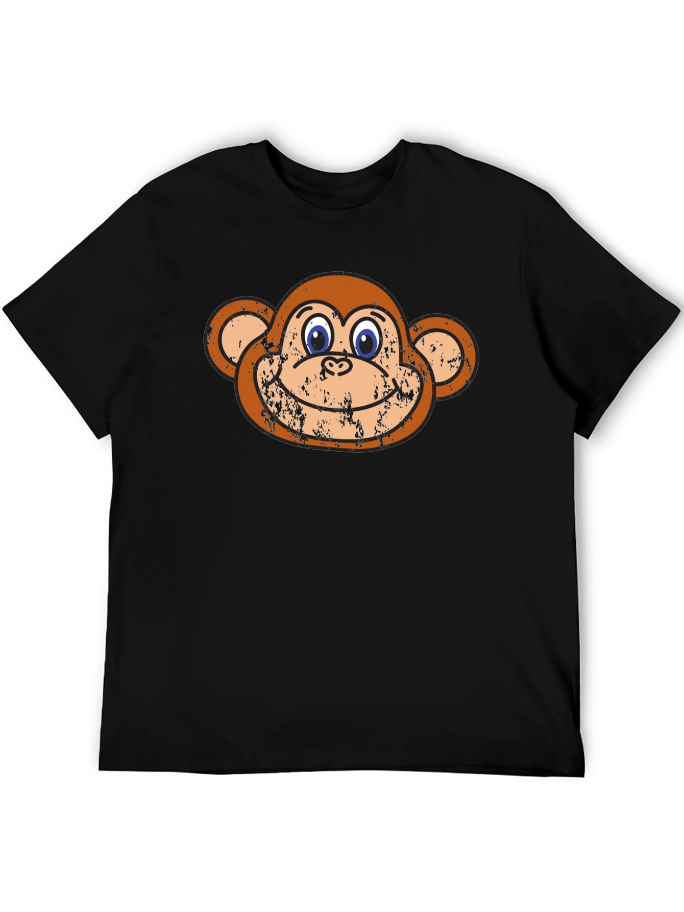 Funny Monkey Face Graphic Tee - Black Cotton T-Shirt