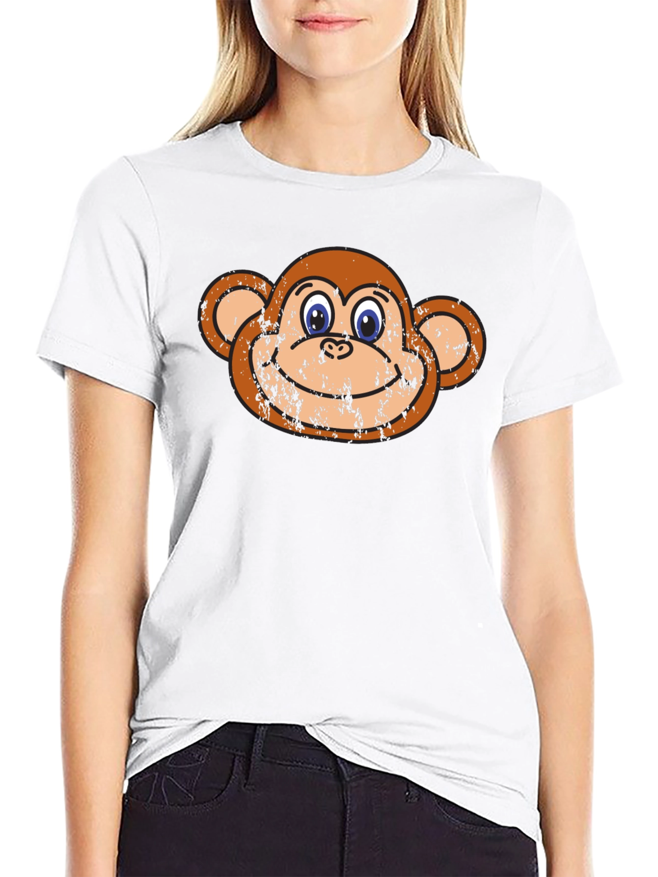Funny Monkey Face Graphic Tee - Black Cotton T-Shirt