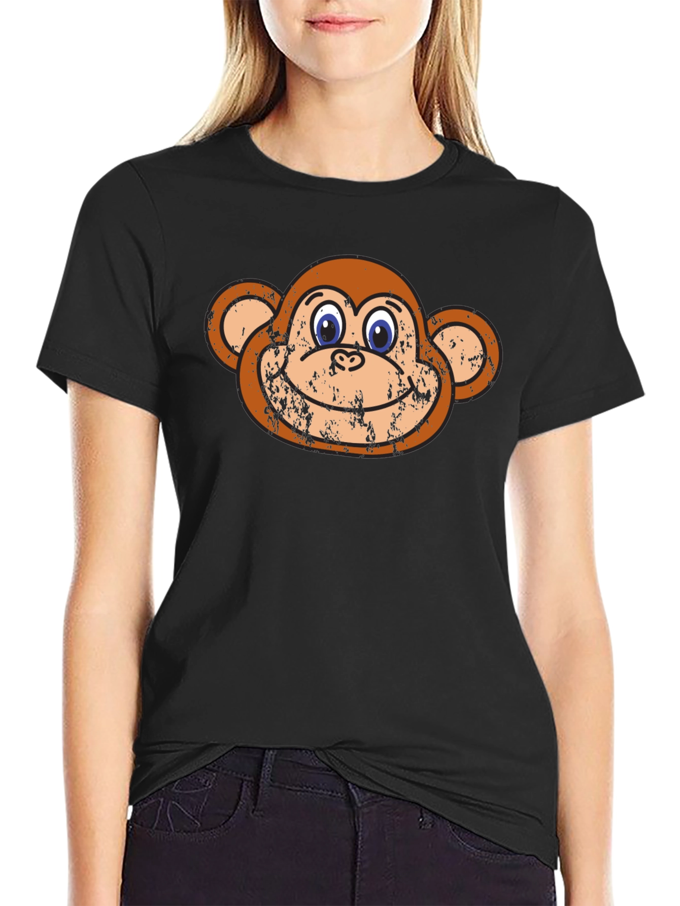 Funny Monkey Face Graphic Tee - Black Cotton T-Shirt