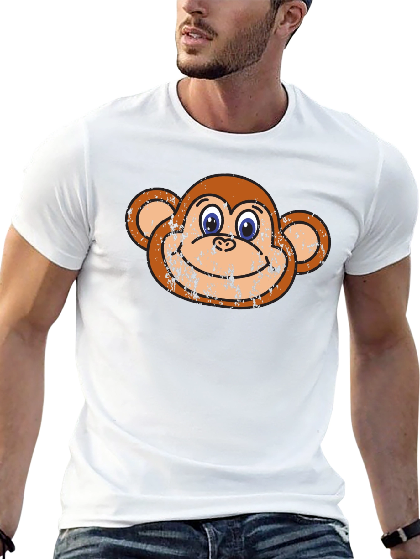 Funny Monkey Face Graphic Tee - Black Cotton T-Shirt