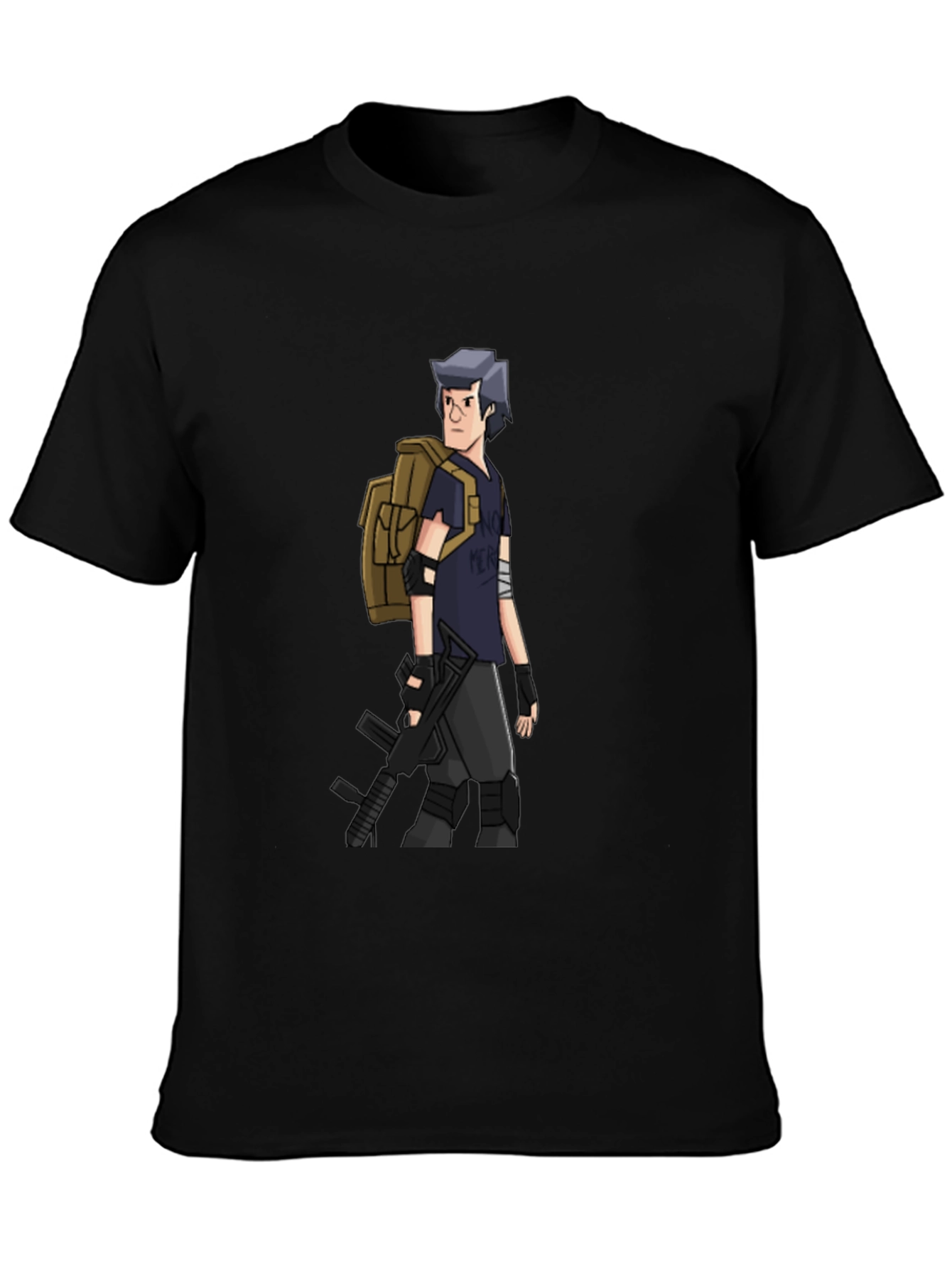Animated Soldier Graphic Tee - Black Cotton Blend