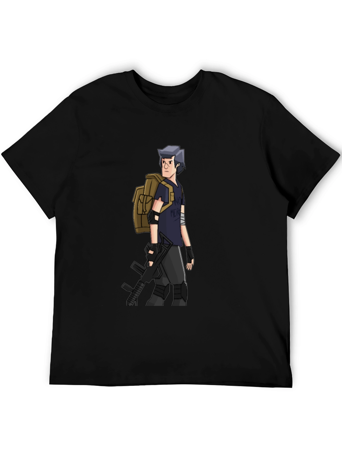 Animated Soldier Graphic Tee - Black Cotton Blend