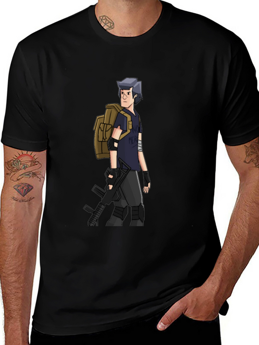 Animated Soldier Graphic Tee - Black Cotton Blend