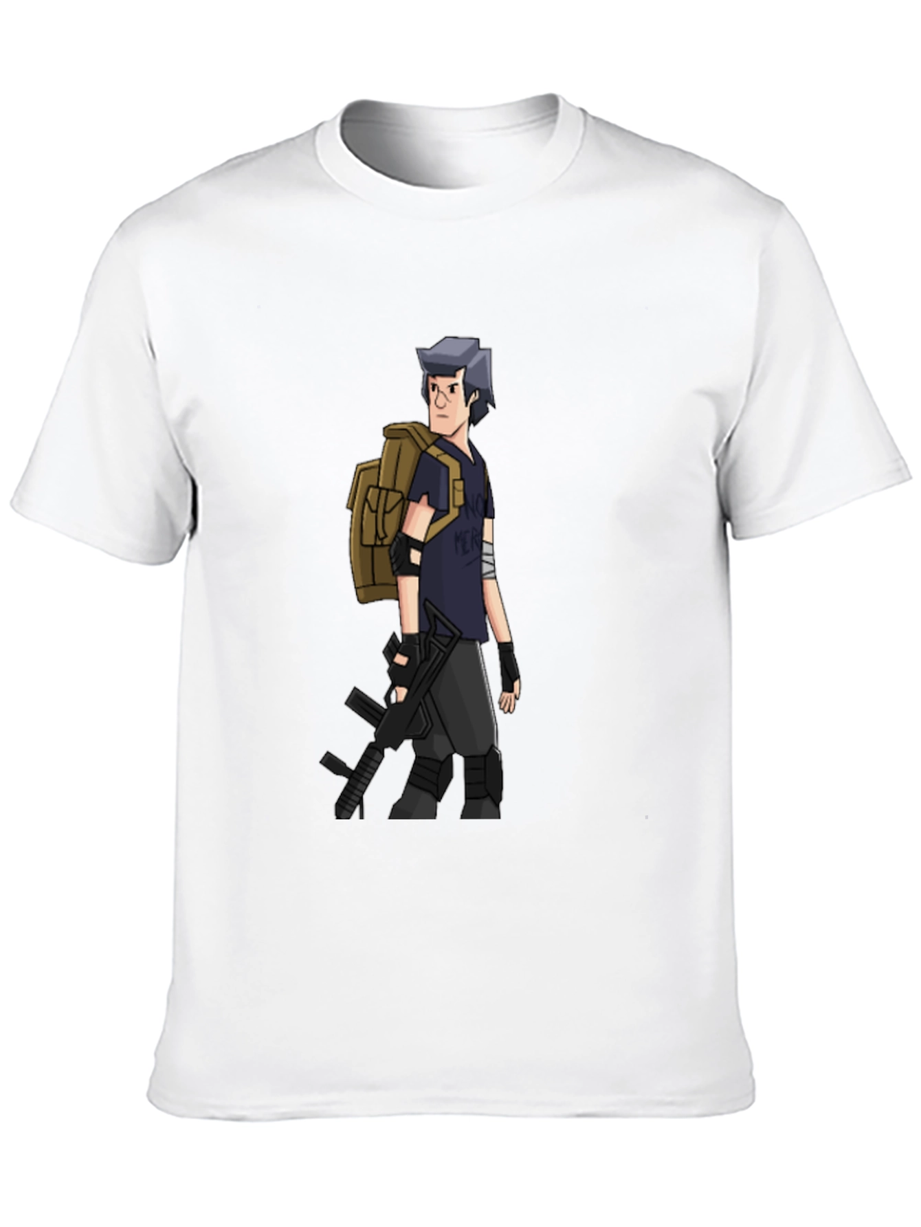Animated Soldier Graphic Tee - Black Cotton Blend