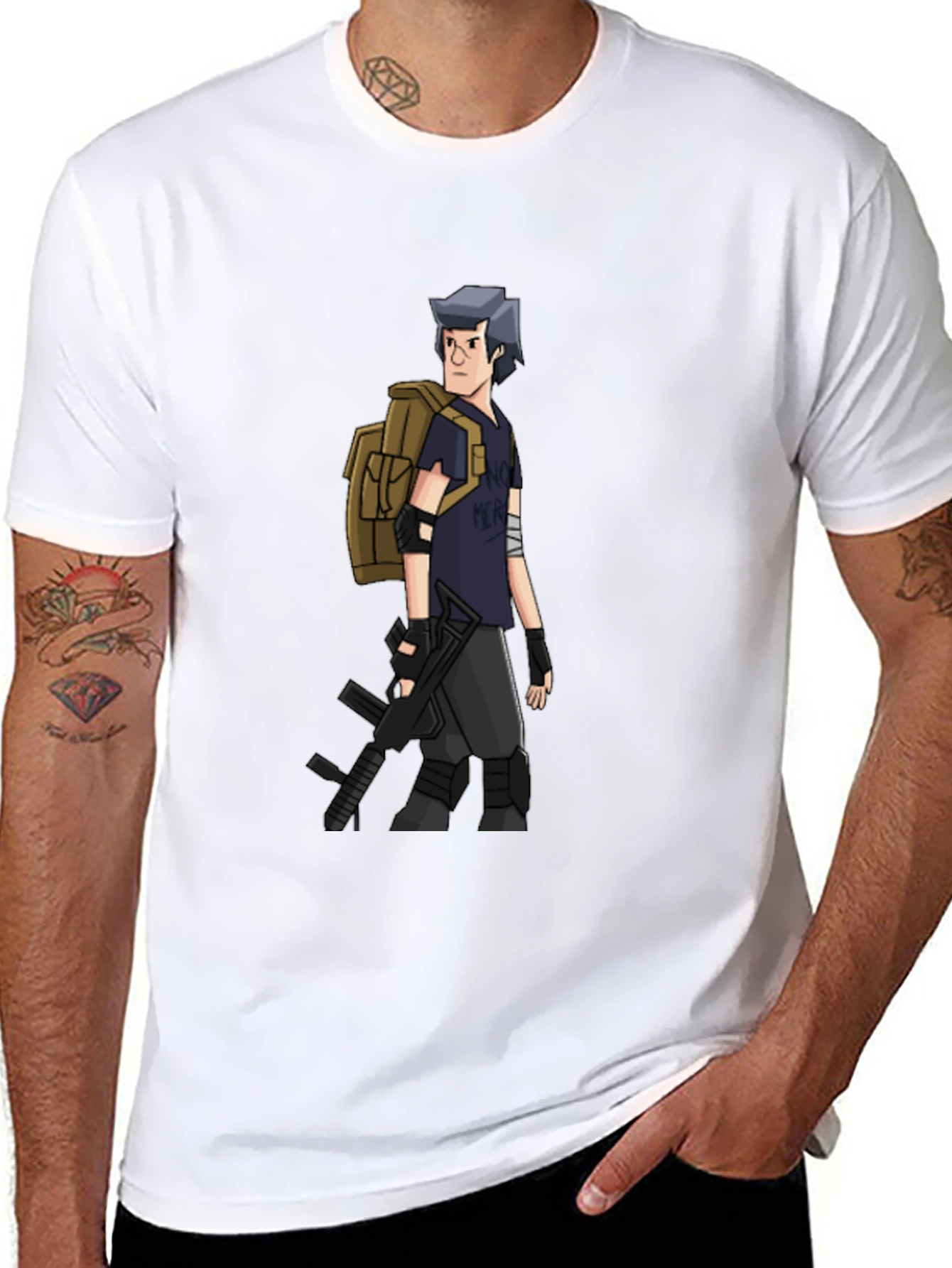 Animated Soldier Graphic Tee - Black Cotton Blend
