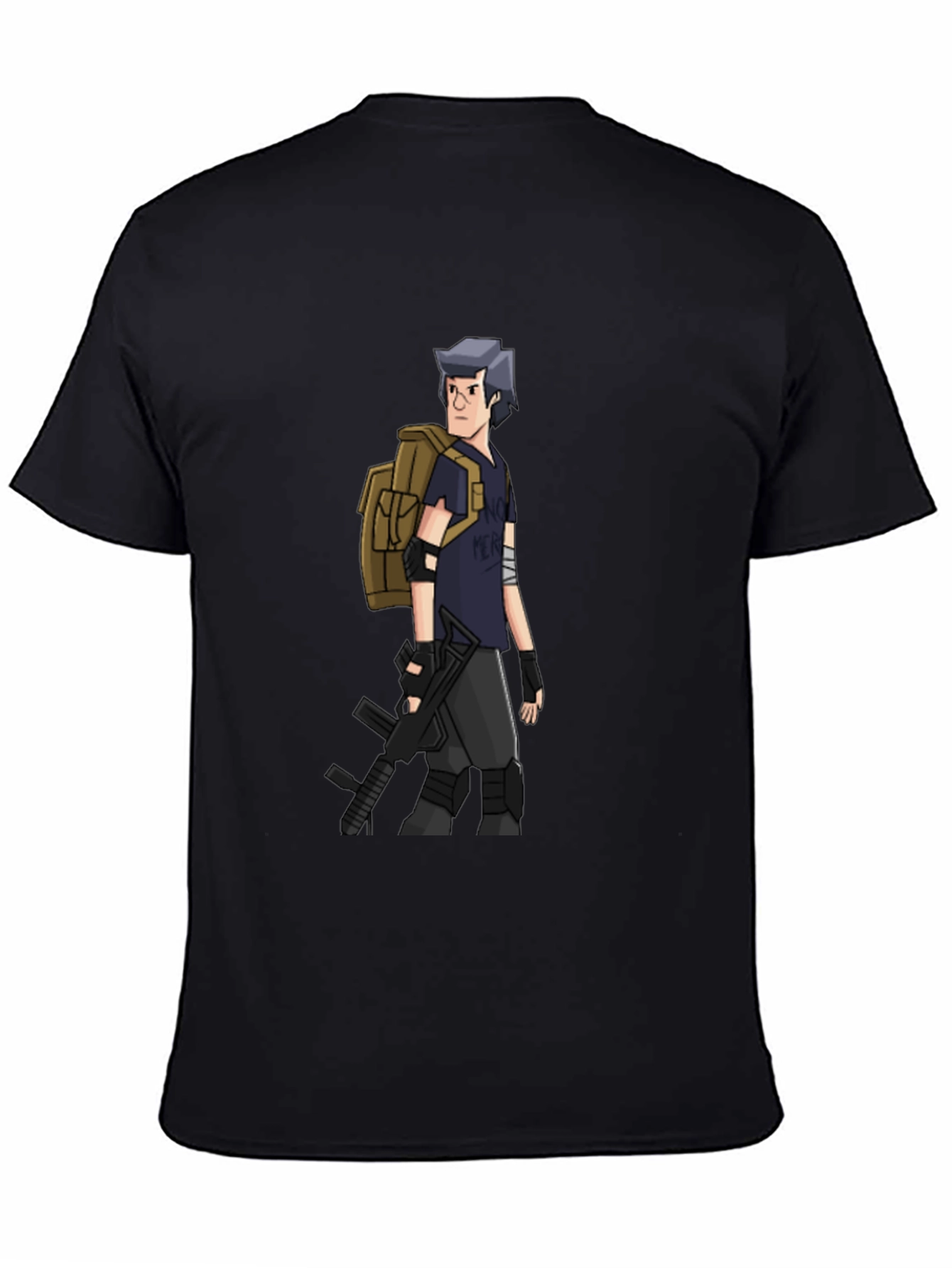 Animated Soldier Graphic Tee - Black Cotton Blend