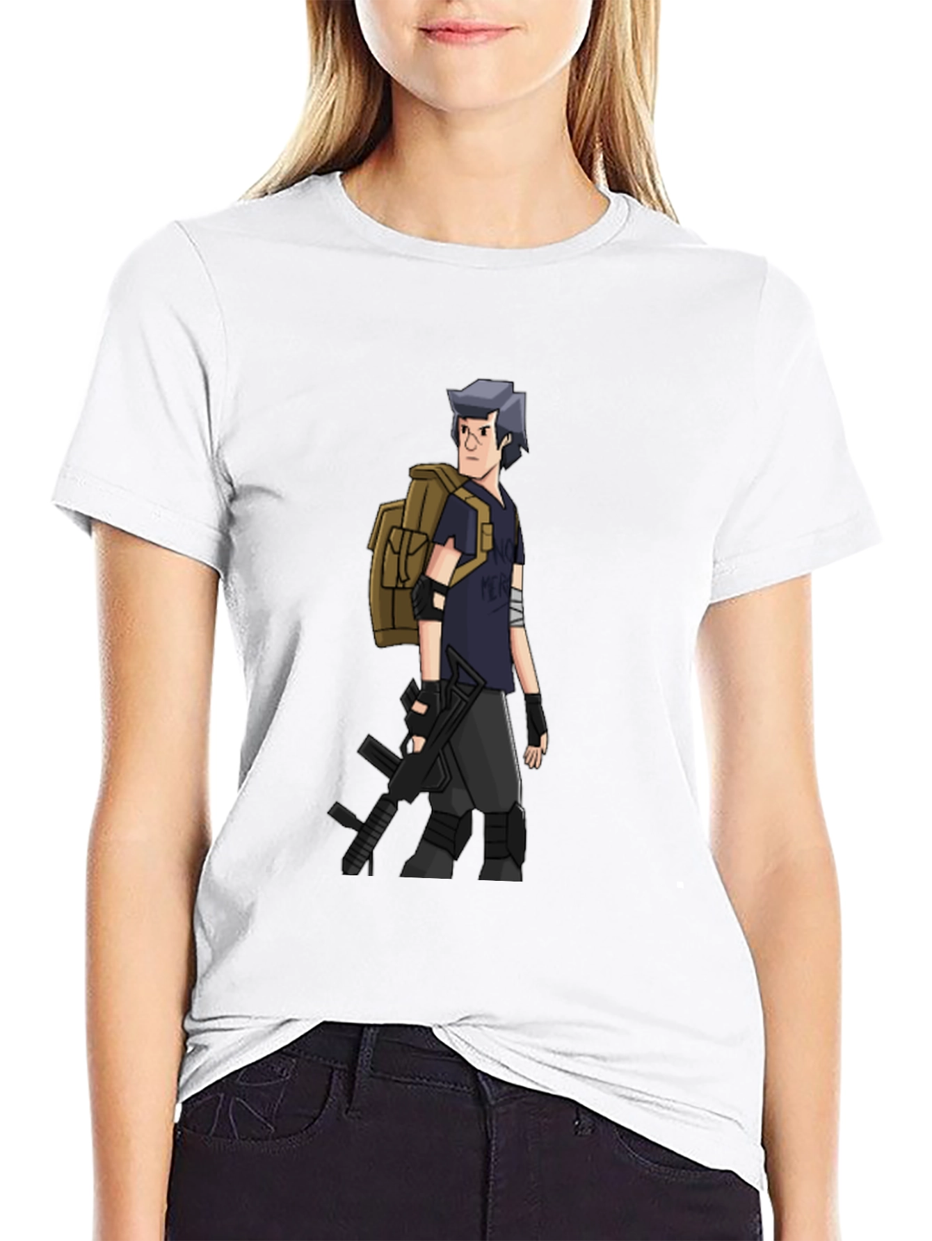 Animated Soldier Graphic Tee - Black Cotton Blend