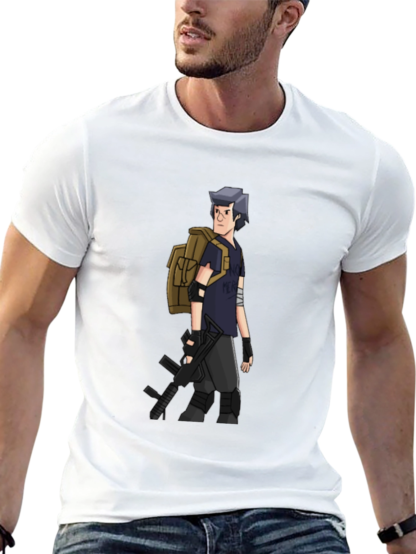 Animated Soldier Graphic Tee - Black Cotton Blend