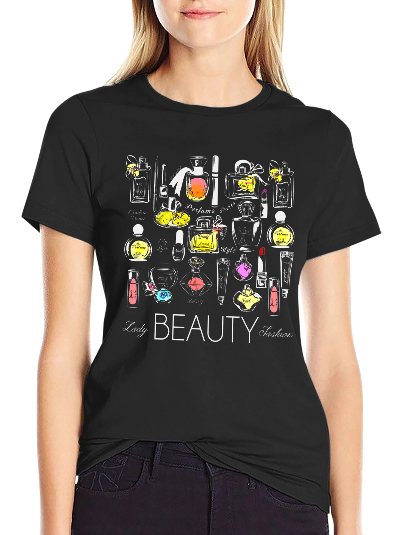 Beauty Fashion T-Shirt - Ladys Perfume & Makeup Design