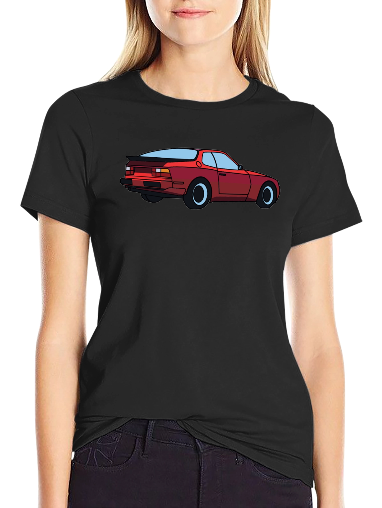 Retro Car Graphic Tee - Black Cotton T-Shirt