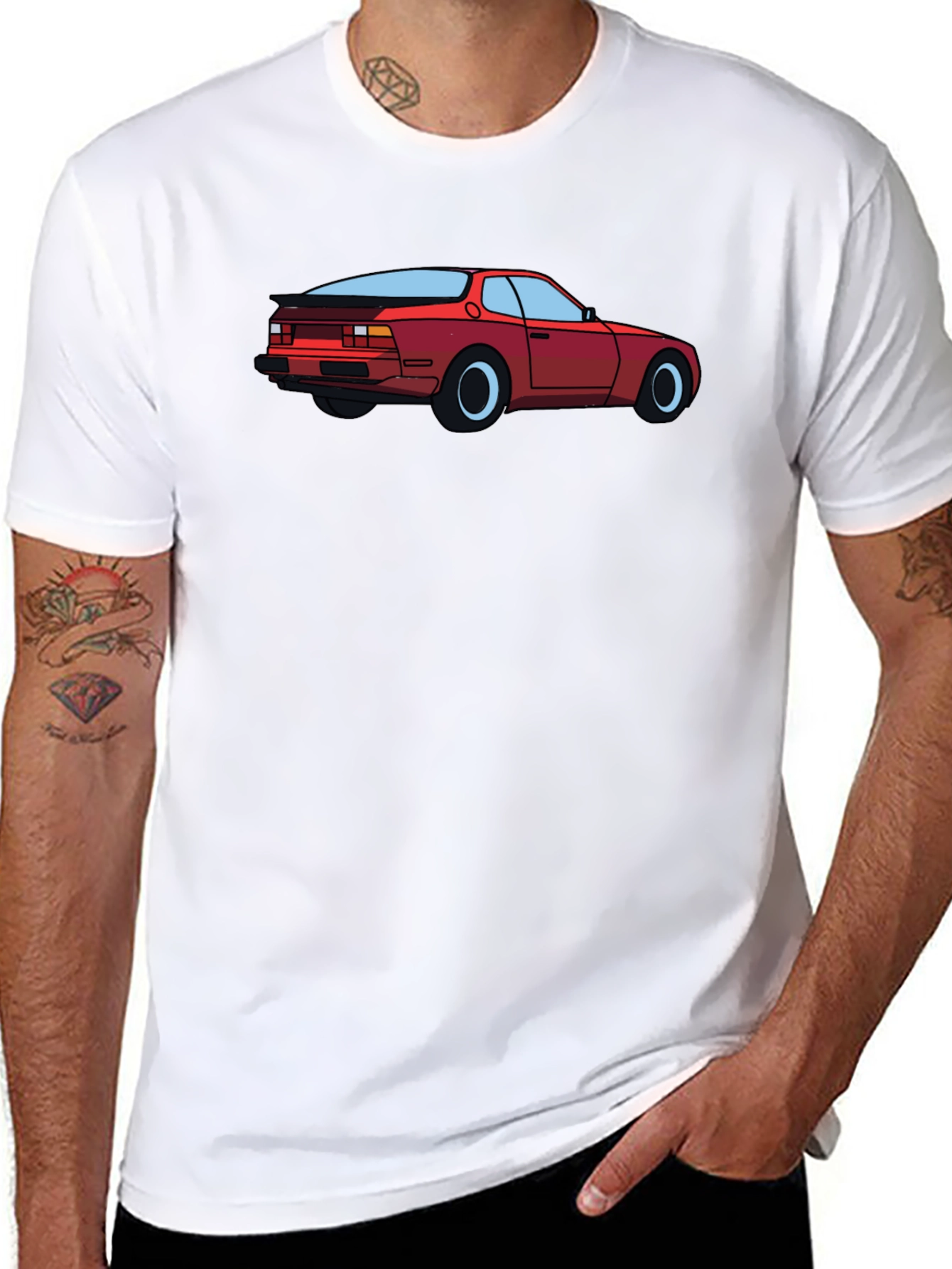 Retro Car Graphic Tee - Black Cotton T-Shirt