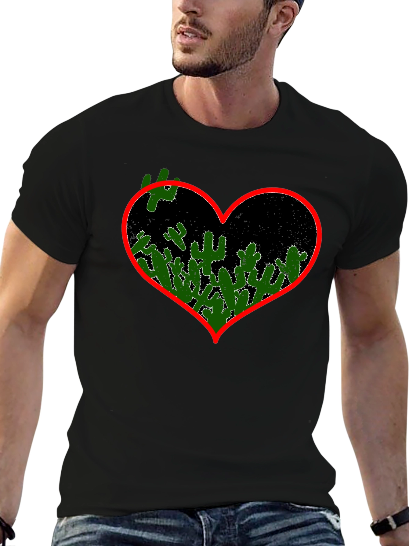 Cactus Heart Graphic Tee - Black