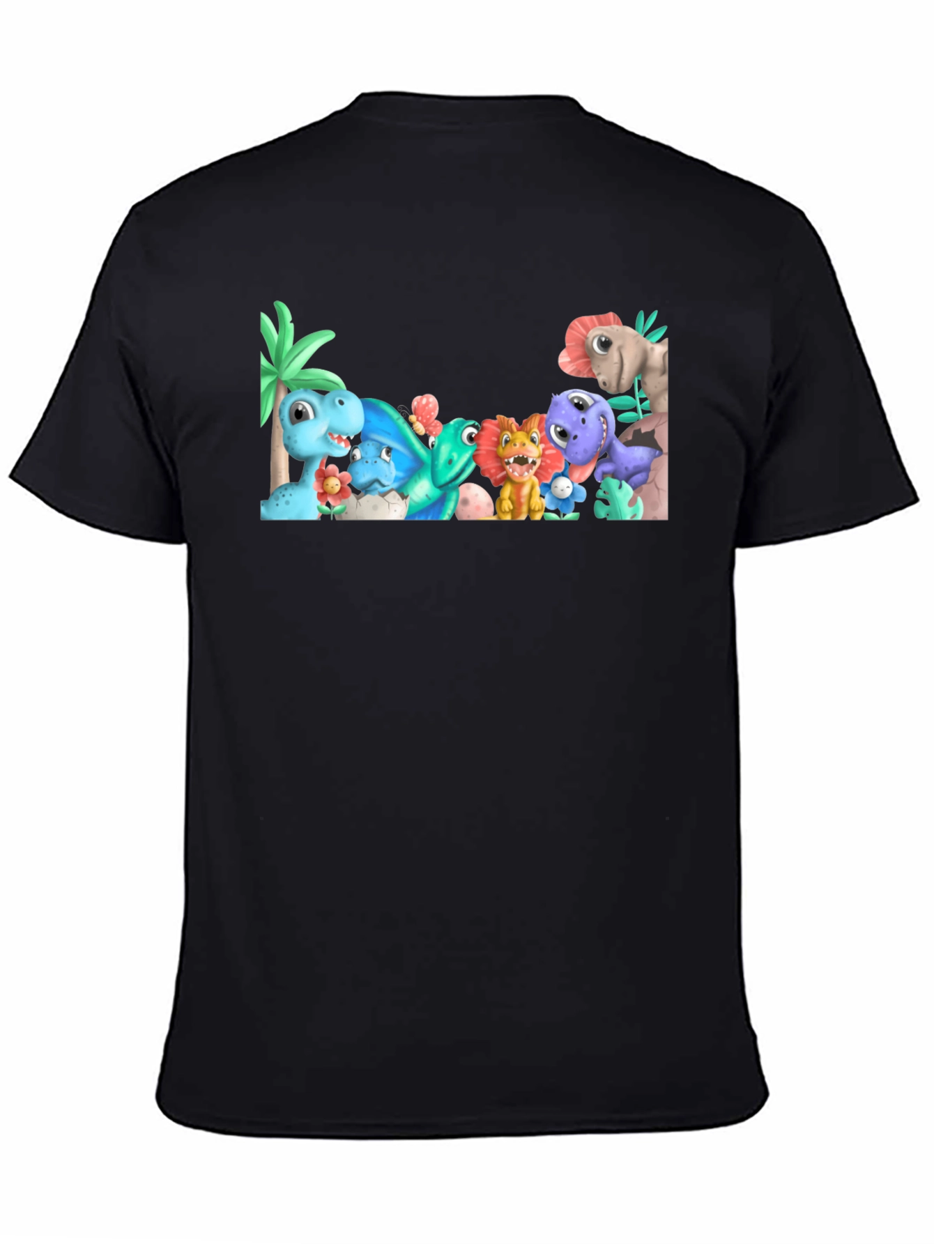 Cute Cartoon Dinosaur Graphic Black T-Shirt