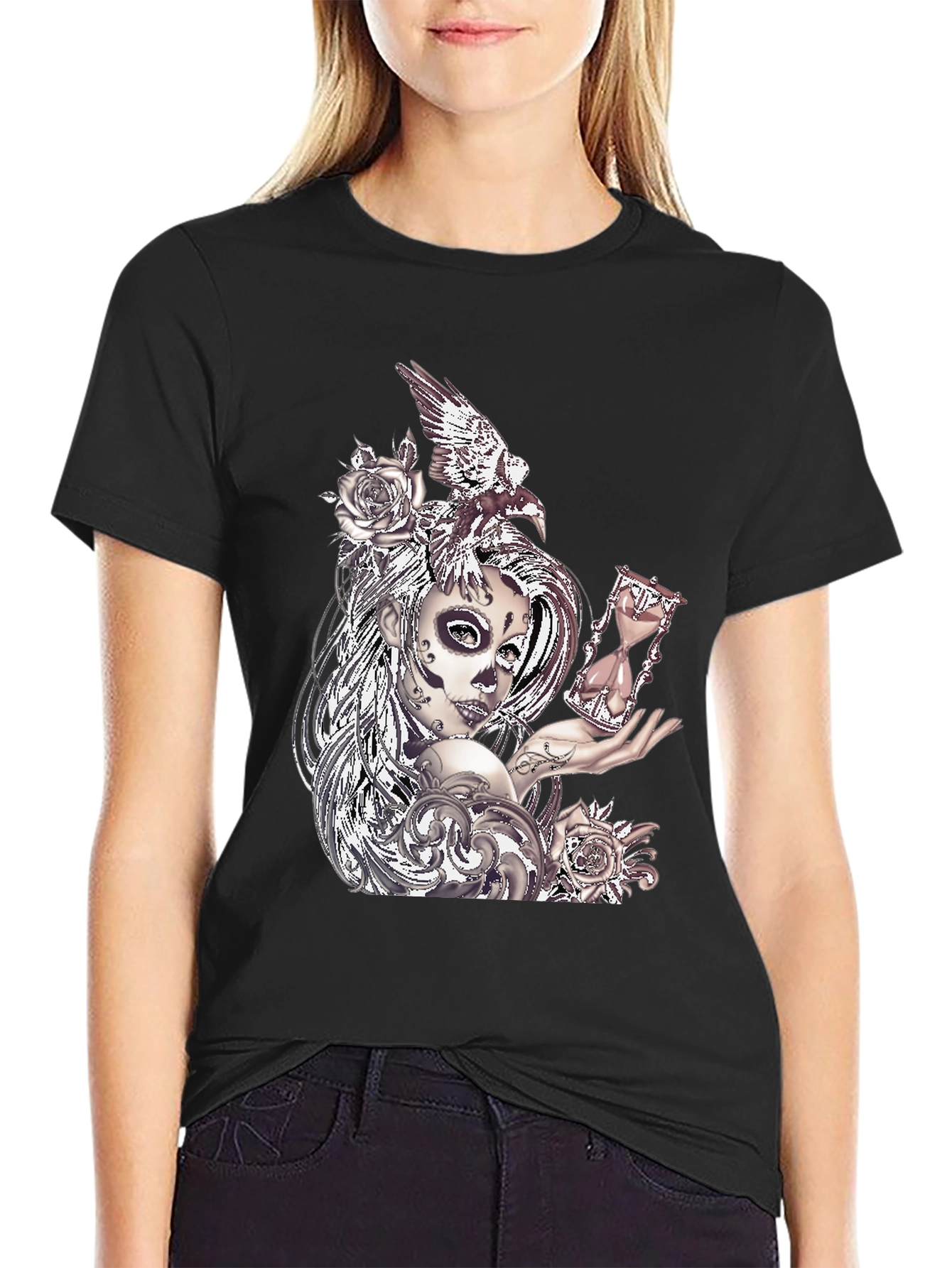 Sugar Skull Woman & Raven Graphic Tee
