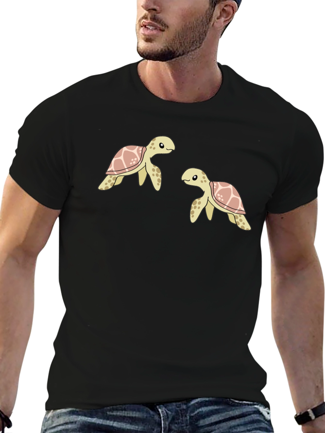 Cute Turtle Graphic Black T-Shirt